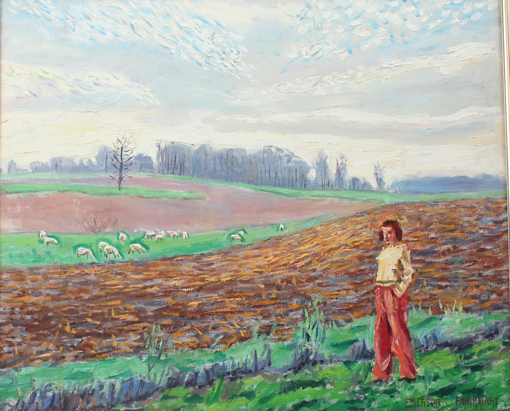 Emerson Burkhart Oil on Canvas "Farm, Sheep Landscape"