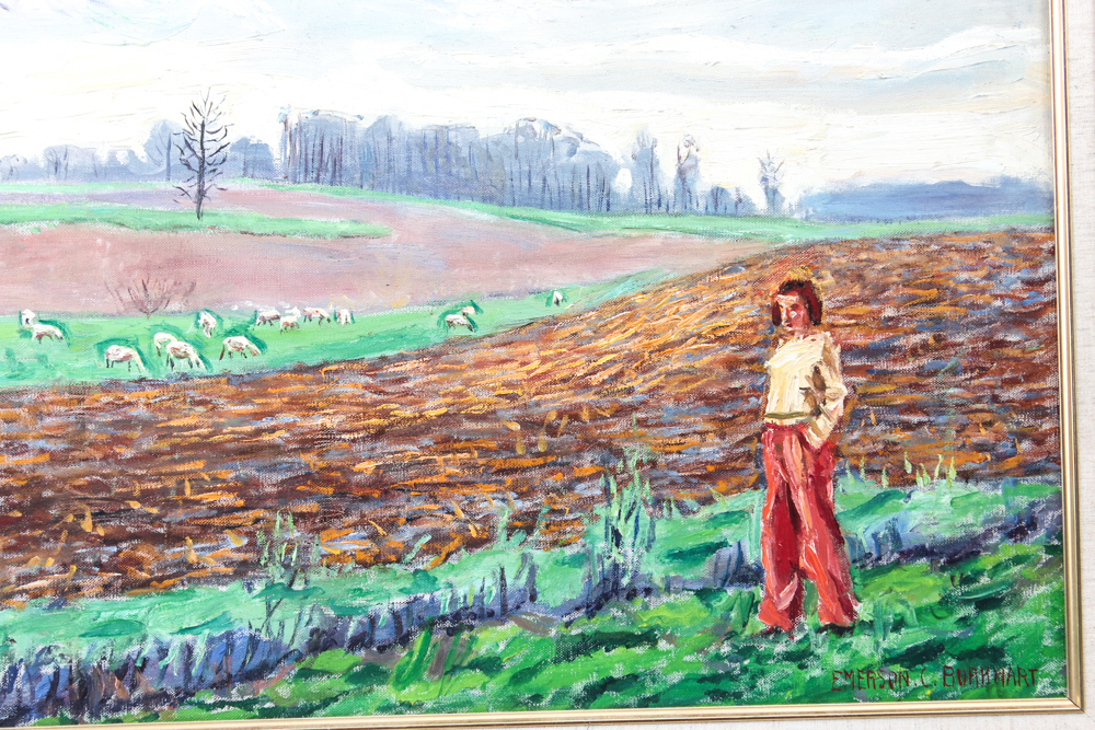 Emerson Burkhart Oil on Canvas "Farm, Sheep Landscape"