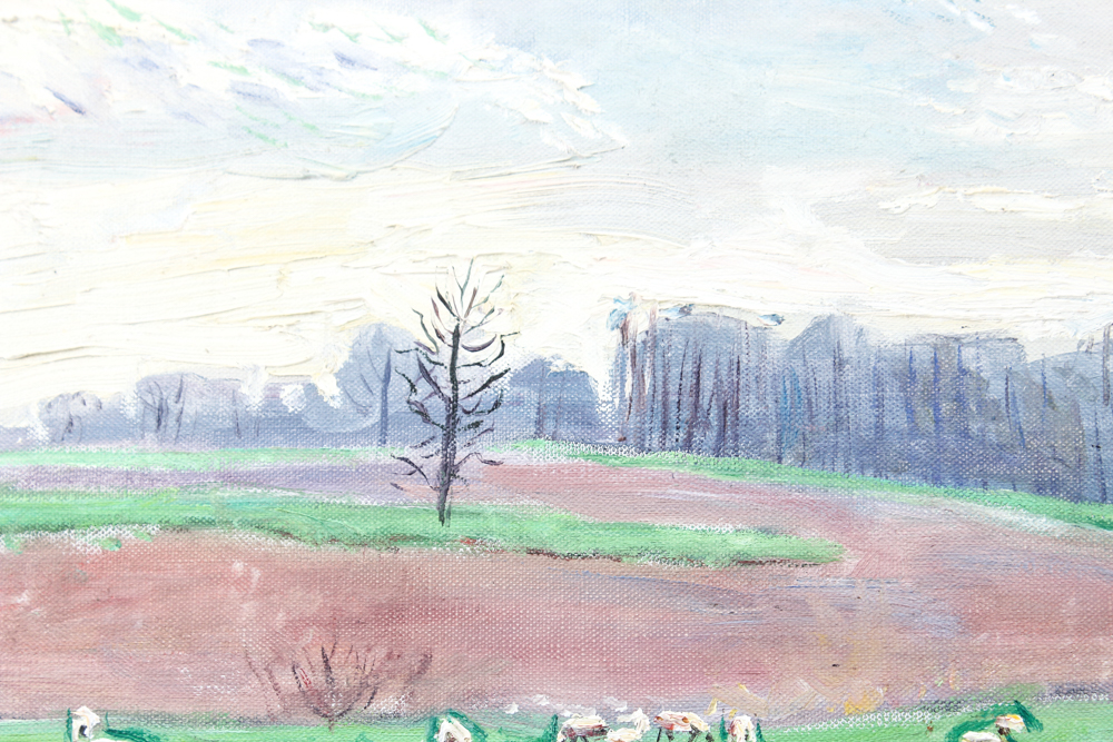 Emerson Burkhart Oil on Canvas "Farm, Sheep Landscape"