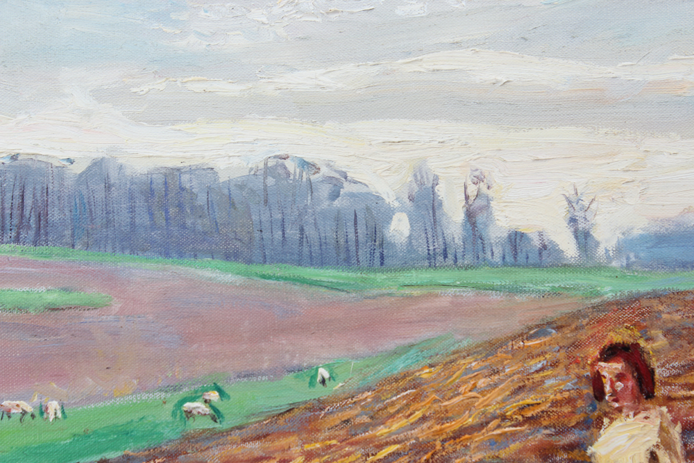 Emerson Burkhart Oil on Canvas "Farm, Sheep Landscape"