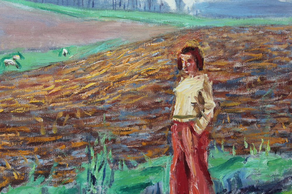 Emerson Burkhart Oil on Canvas "Farm, Sheep Landscape"