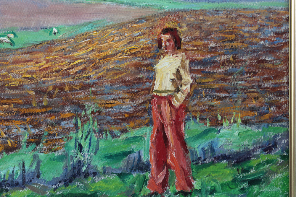 Emerson Burkhart Oil on Canvas "Farm, Sheep Landscape"