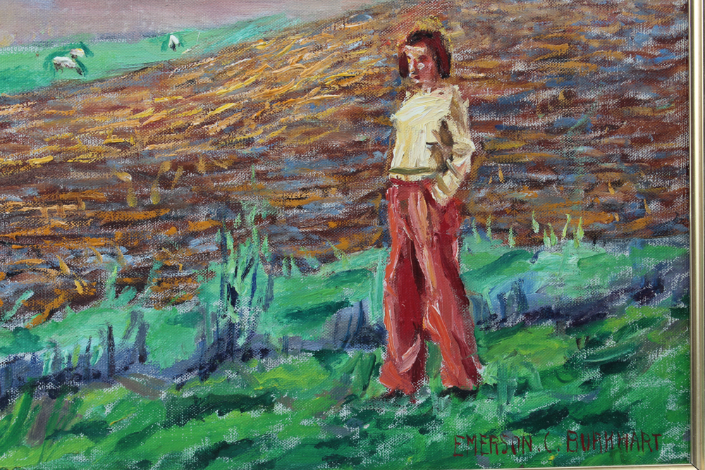 Emerson Burkhart Oil on Canvas "Farm, Sheep Landscape"