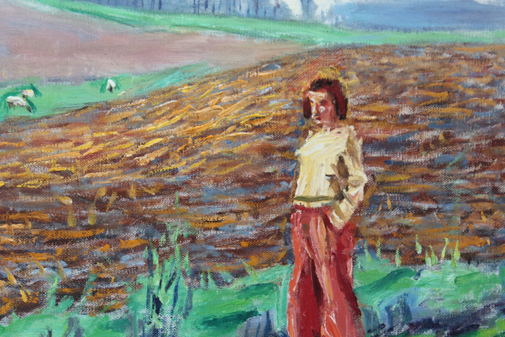 Emerson Burkhart Oil on Canvas "Farm, Sheep Landscape"