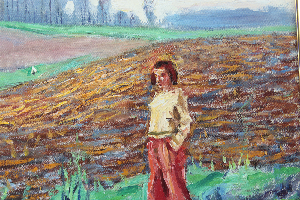 Emerson Burkhart Oil on Canvas "Farm, Sheep Landscape"