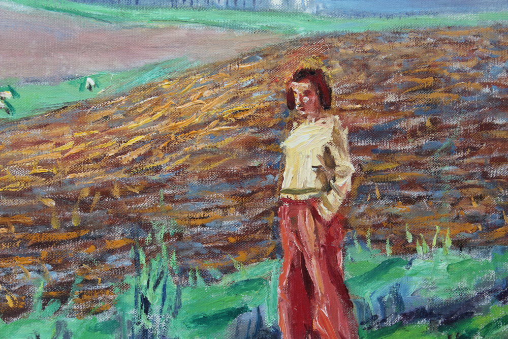 Emerson Burkhart Oil on Canvas "Farm, Sheep Landscape"