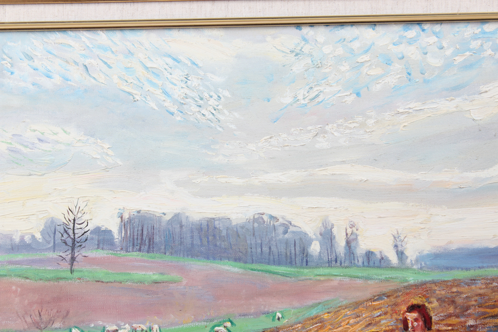 Emerson Burkhart Oil on Canvas "Farm, Sheep Landscape"