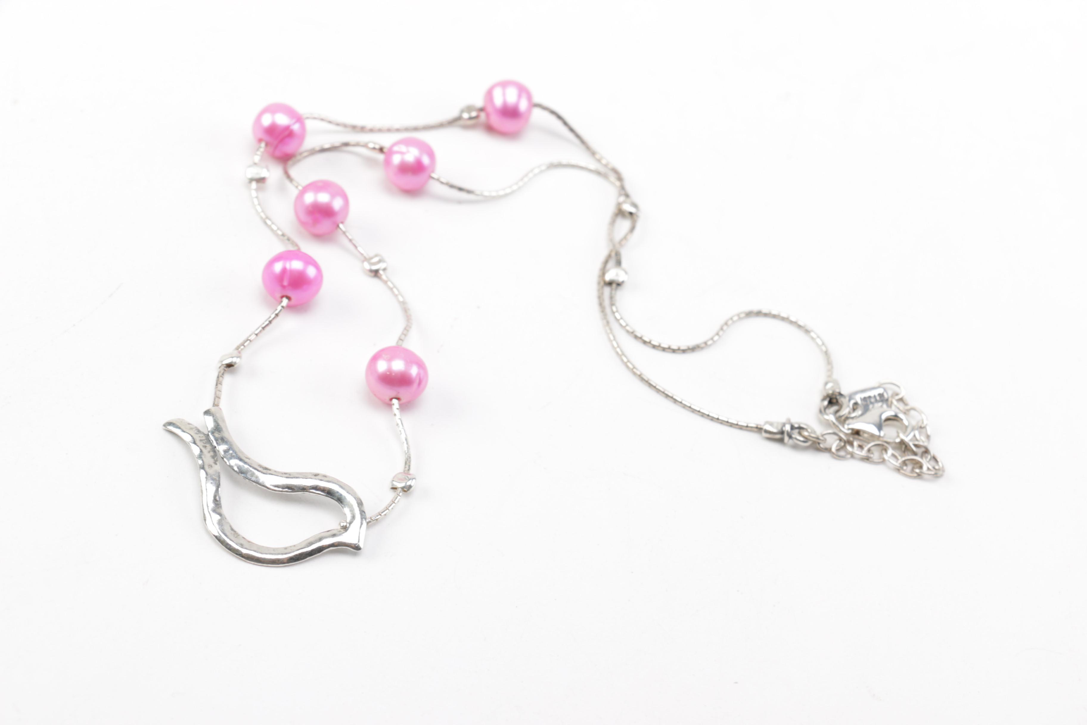 Sterling Silver Jewelry Featuring Druzt Quartz and Dyed Pink Cultured Pearls