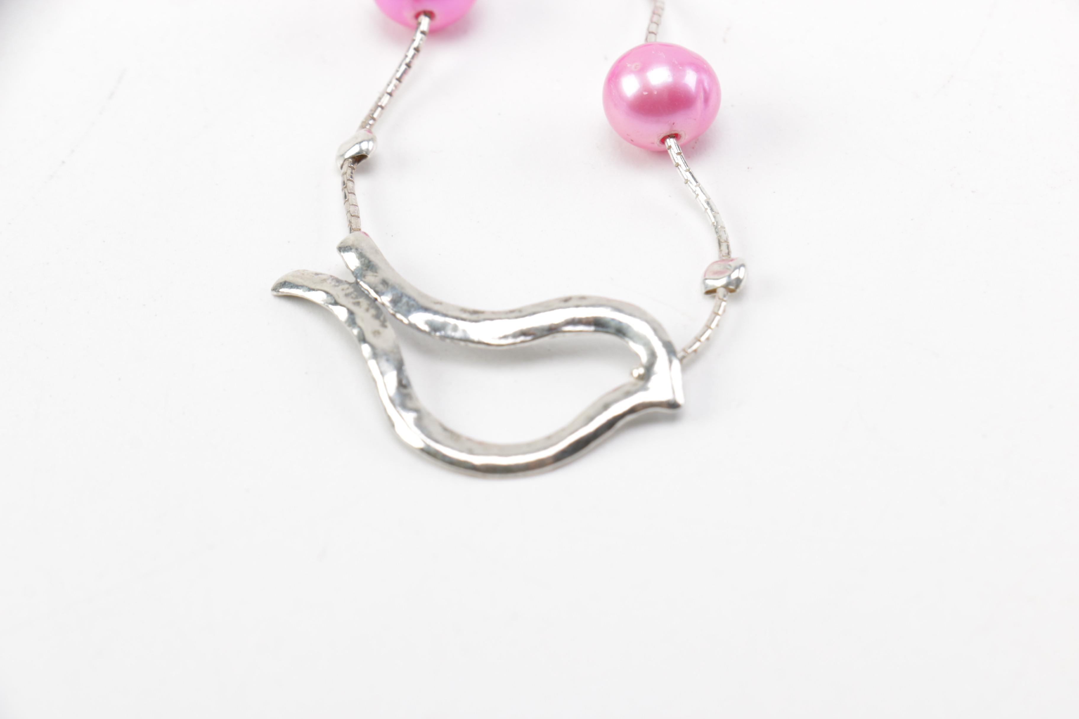 Sterling Silver Jewelry Featuring Druzt Quartz and Dyed Pink Cultured Pearls