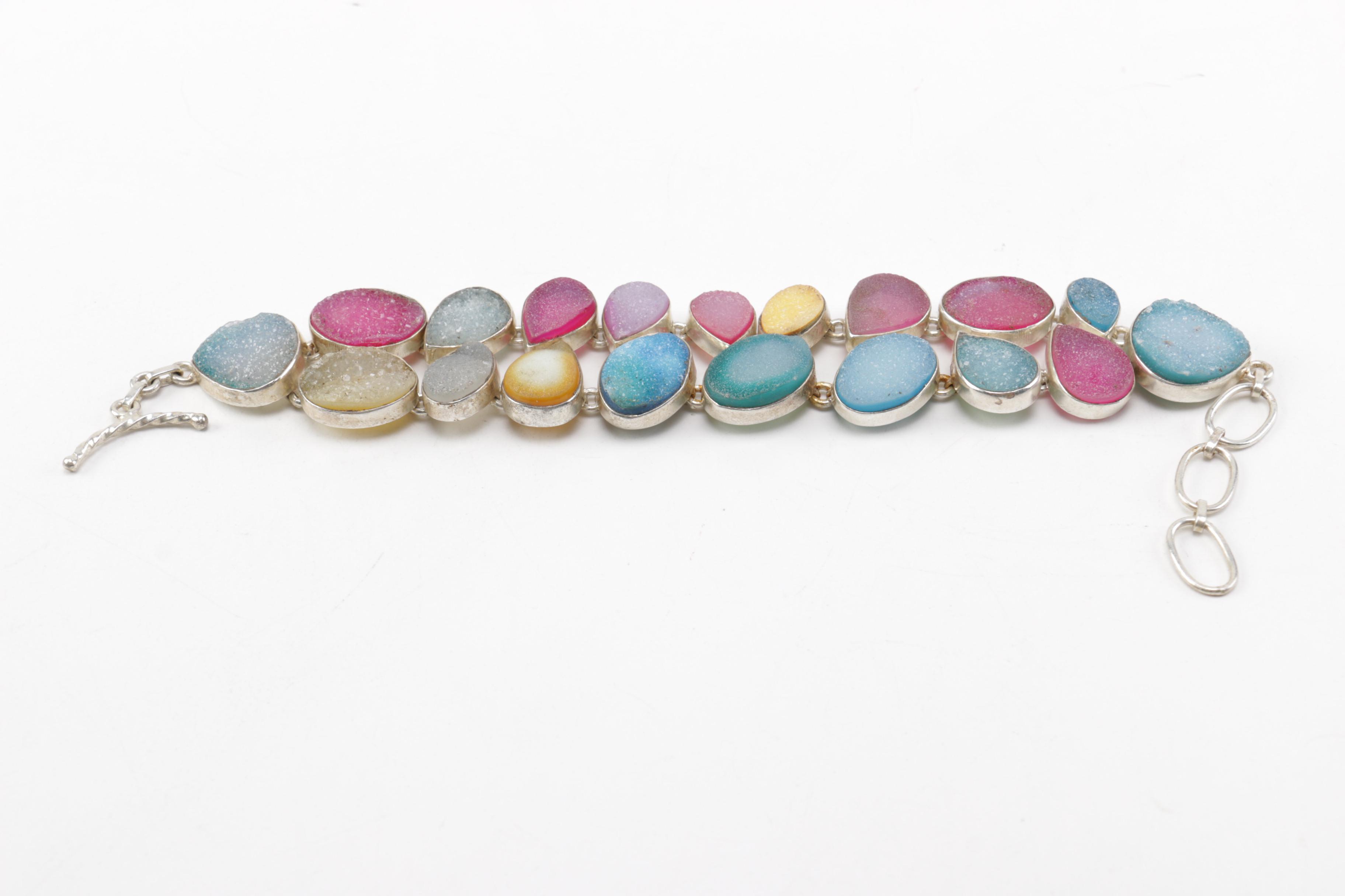 Sterling Silver Jewelry Featuring Druzt Quartz and Dyed Pink Cultured Pearls