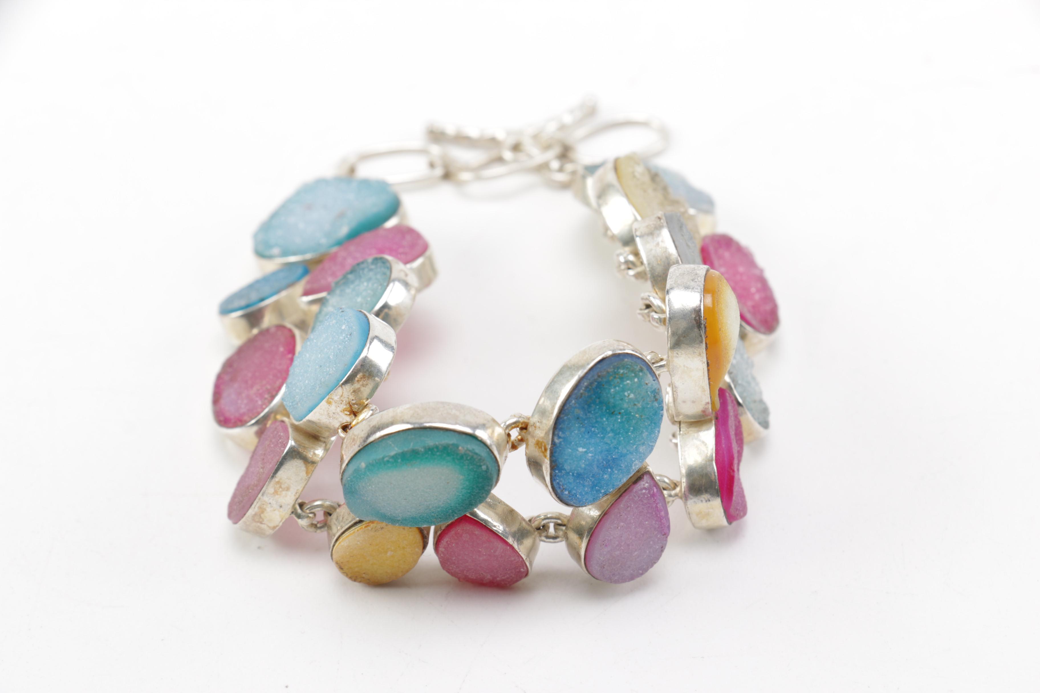 Sterling Silver Jewelry Featuring Druzt Quartz and Dyed Pink Cultured Pearls