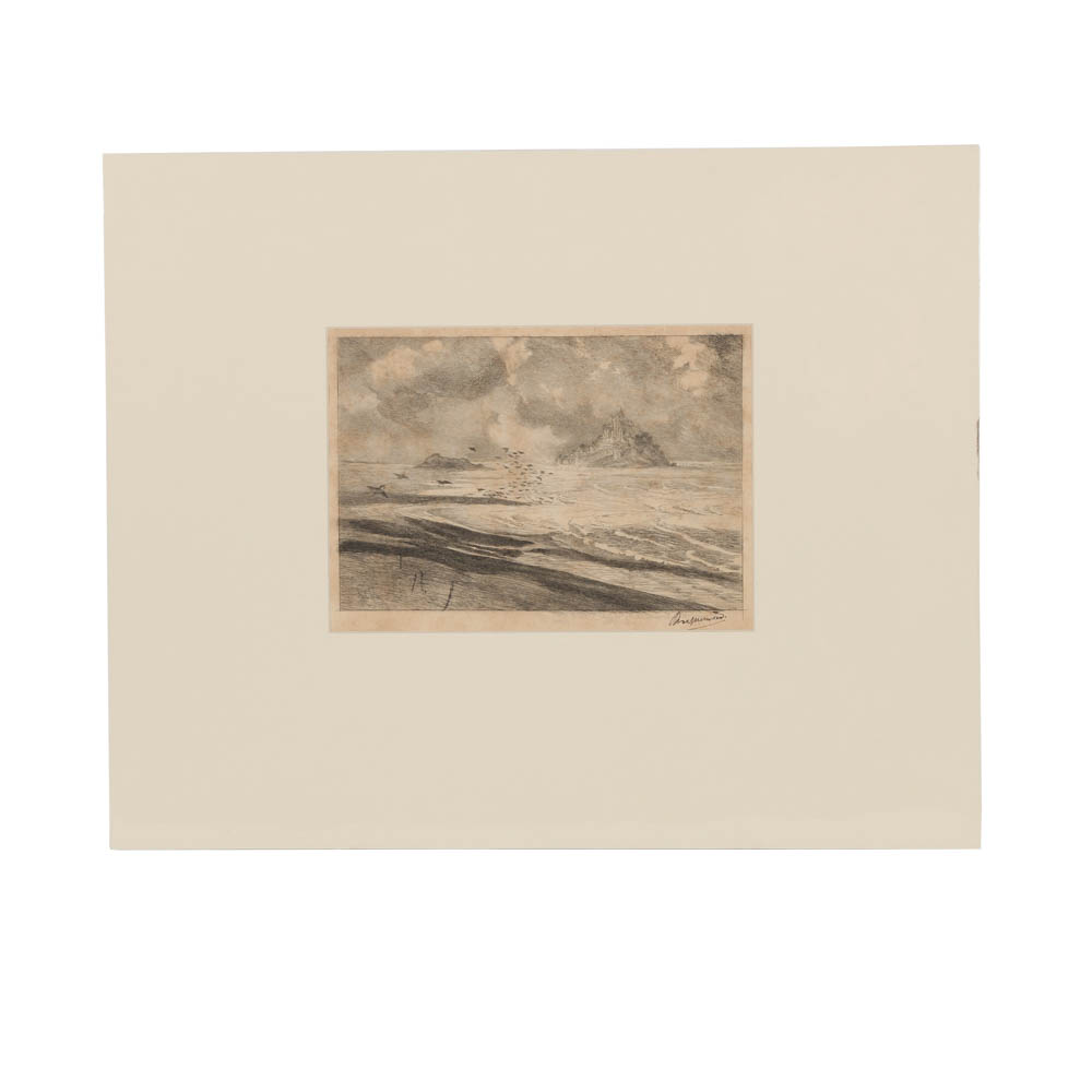 Felix Bracquemond Etching on Paper "The Sands of Tombelaine and Mont St. Michel"