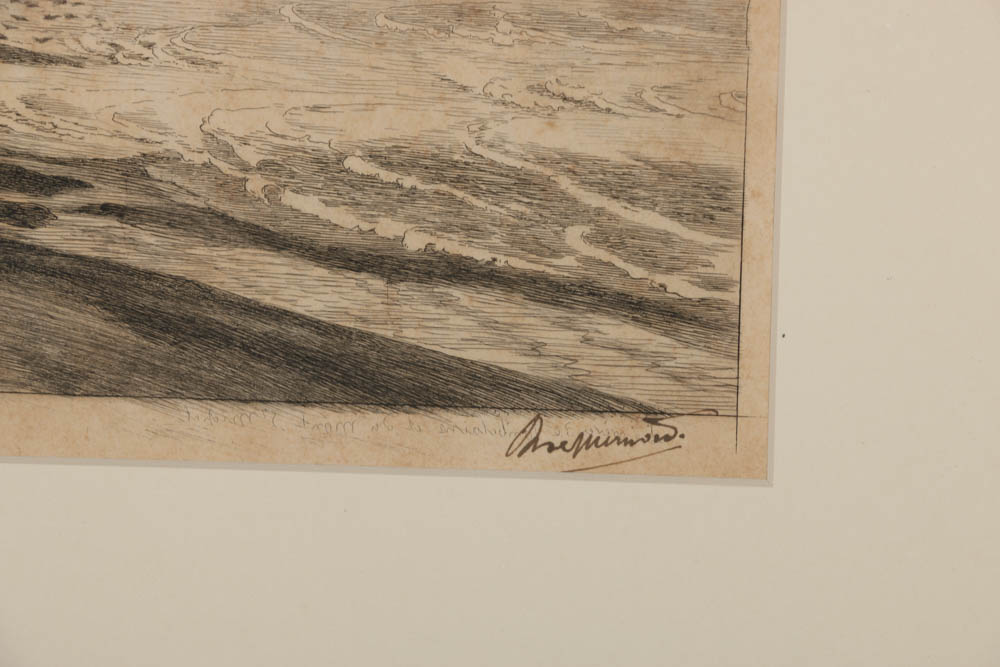 Felix Bracquemond Etching on Paper "The Sands of Tombelaine and Mont St. Michel"
