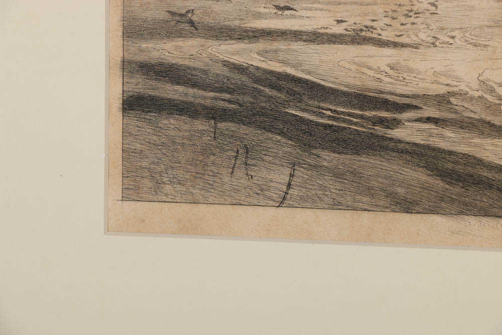 Felix Bracquemond Etching on Paper "The Sands of Tombelaine and Mont St. Michel"