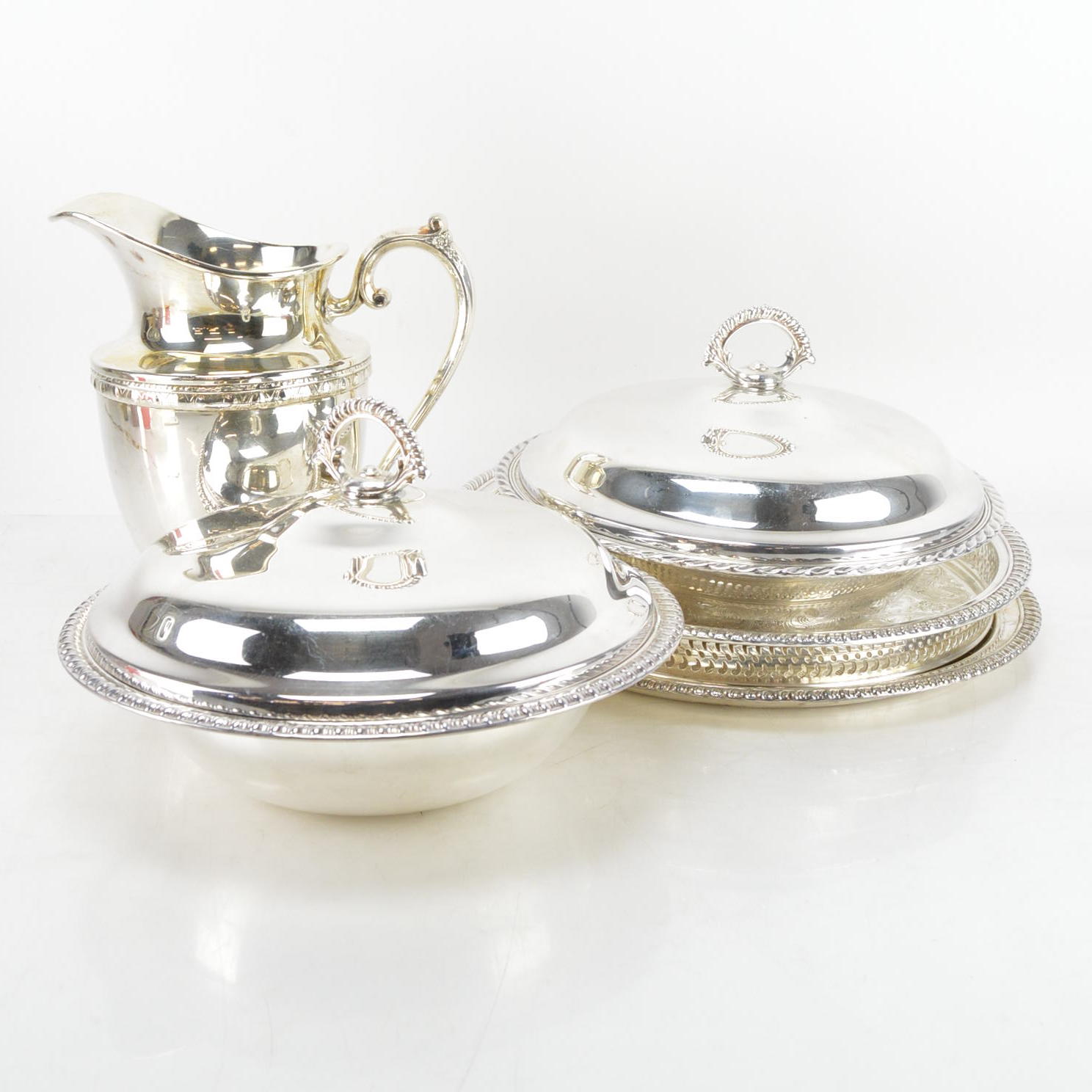 Wm Rogers Silver Plate Covered Dishes and Additional Silver Plate Serveware