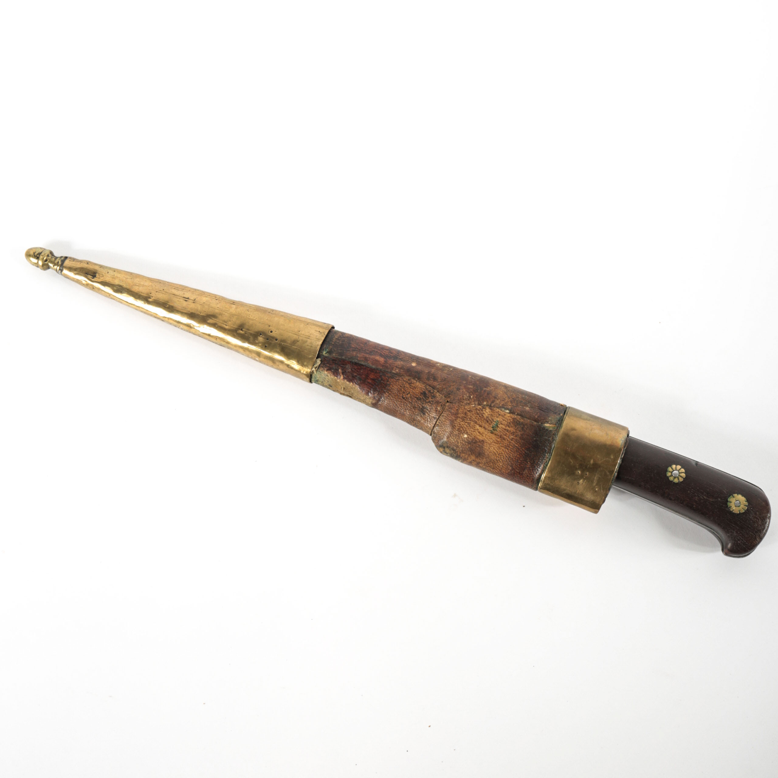 Persian "Kard" with Wood, Leather and Brass Sheath