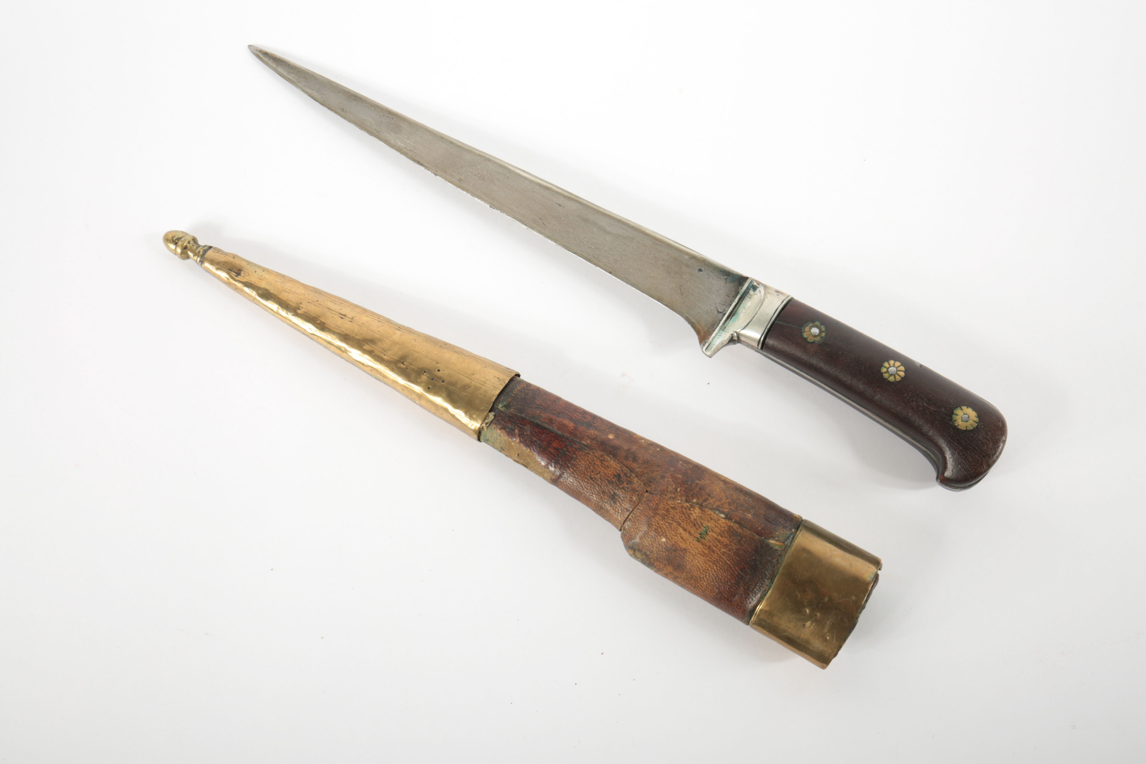 Persian "Kard" with Wood, Leather and Brass Sheath
