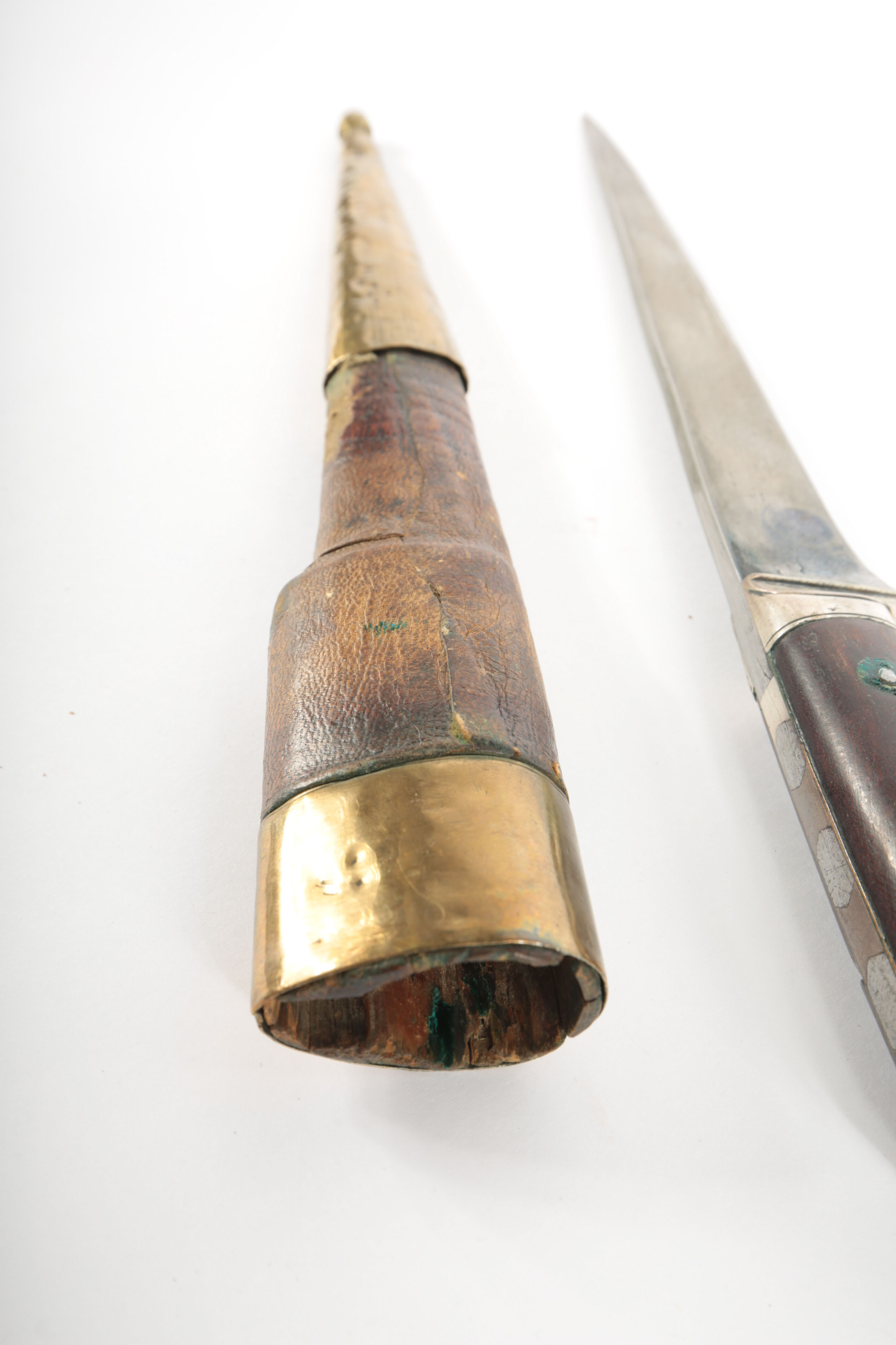 Persian "Kard" with Wood, Leather and Brass Sheath