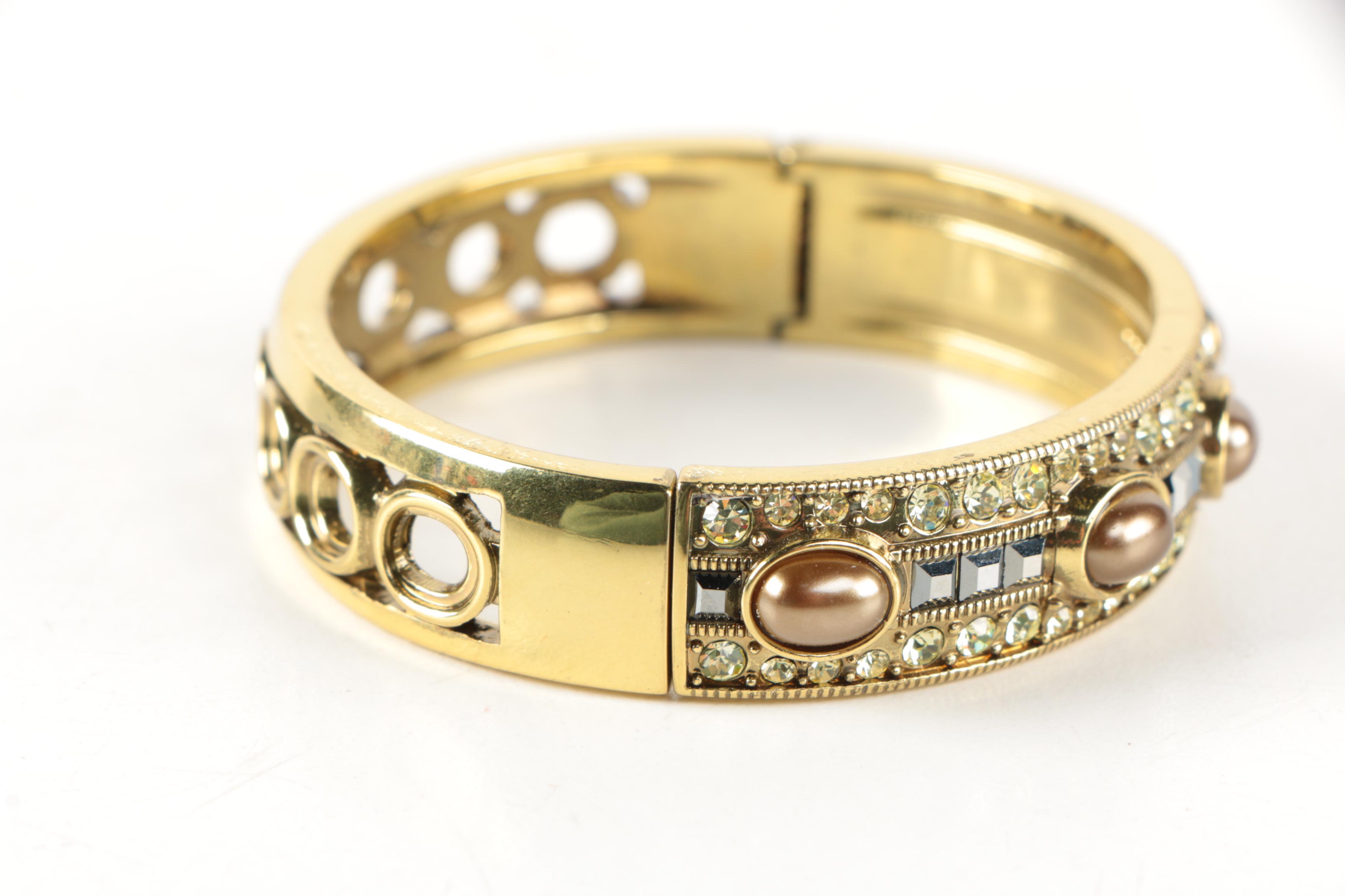 Heidi Daus Embellished Gold Tone Bangle Bracelet