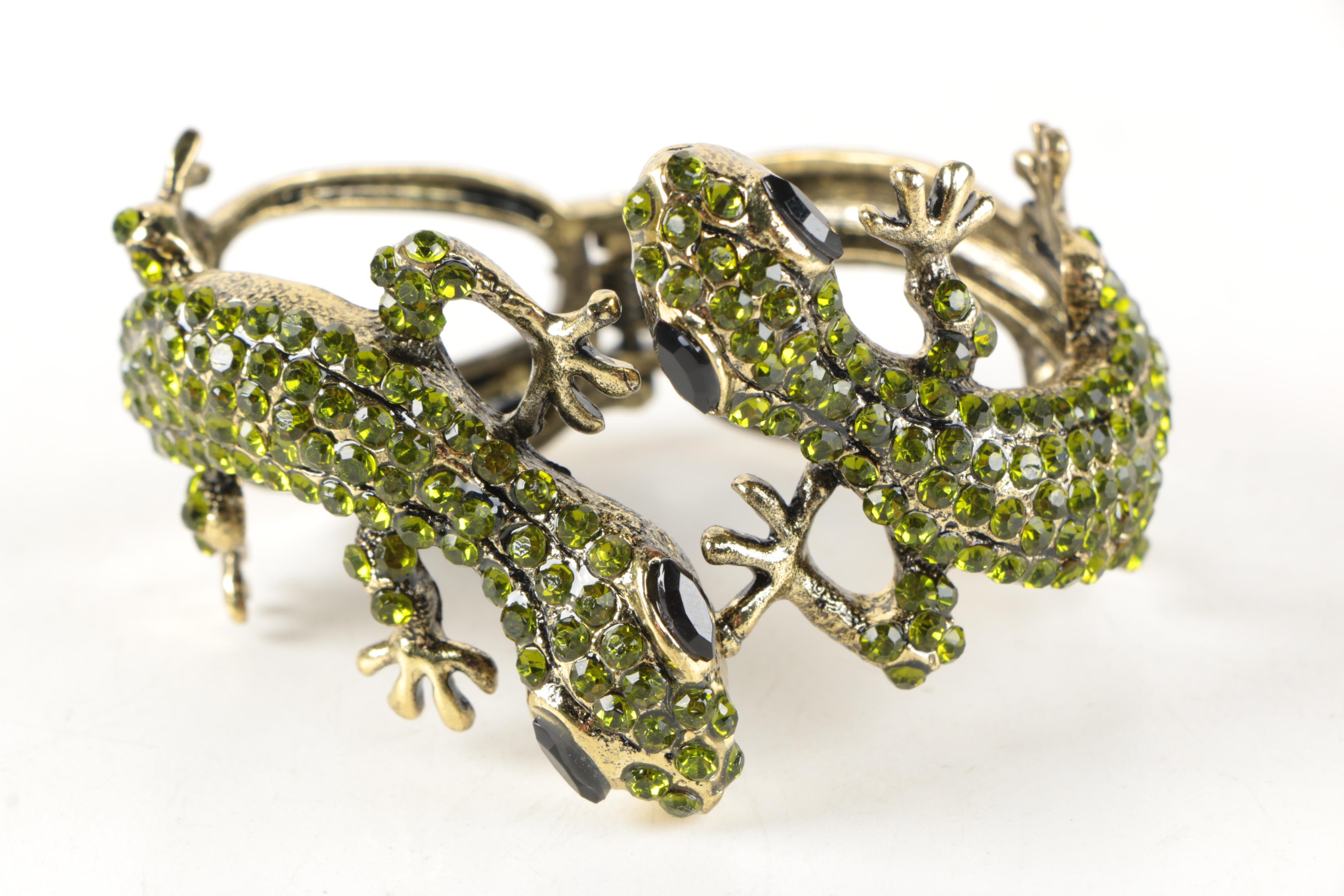 Gecko Bypass Bracelet and Articulated Dragonfly Brooch