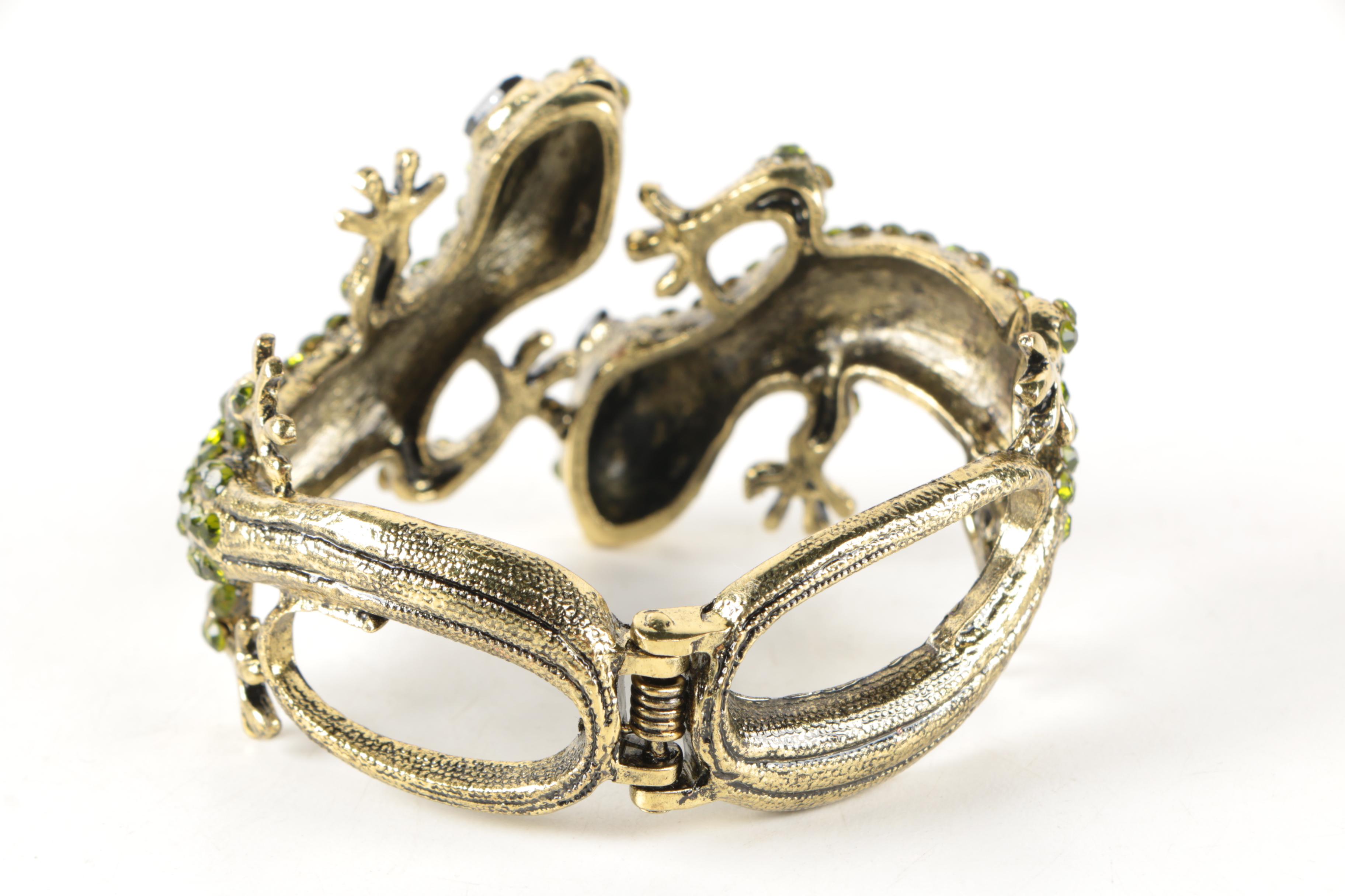 Gecko Bypass Bracelet and Articulated Dragonfly Brooch