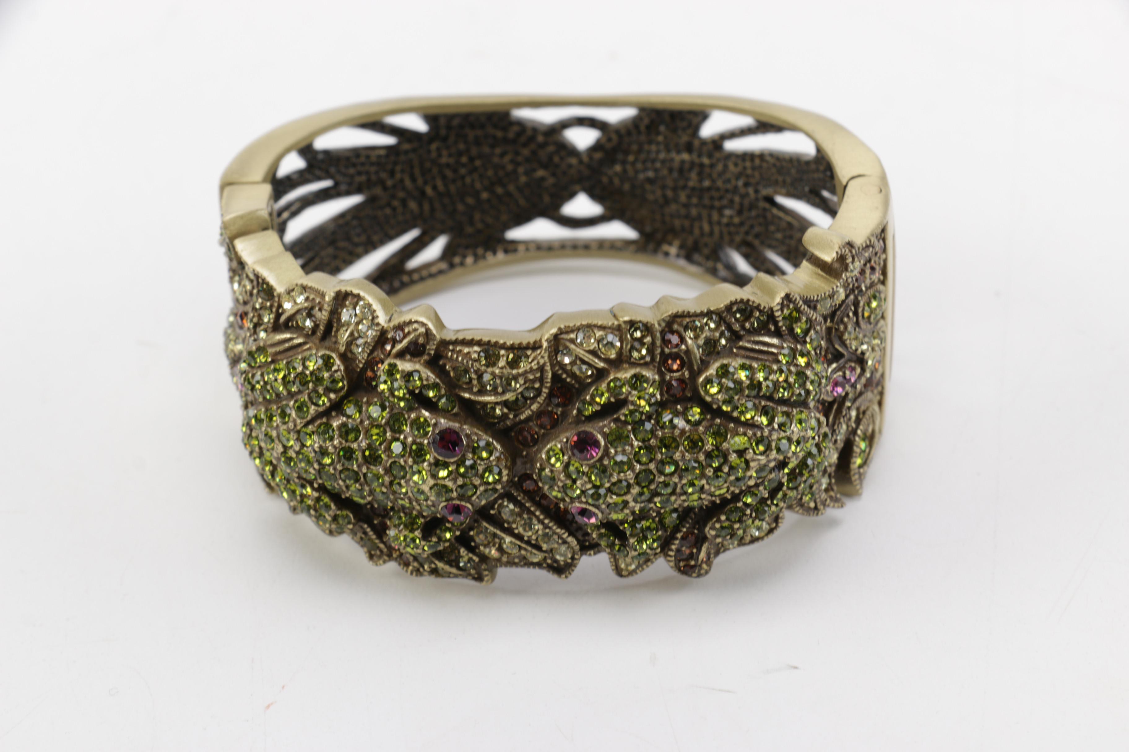 Heidi Daus Gold Tone Cuff Bracelet with Embellished Frog Motif