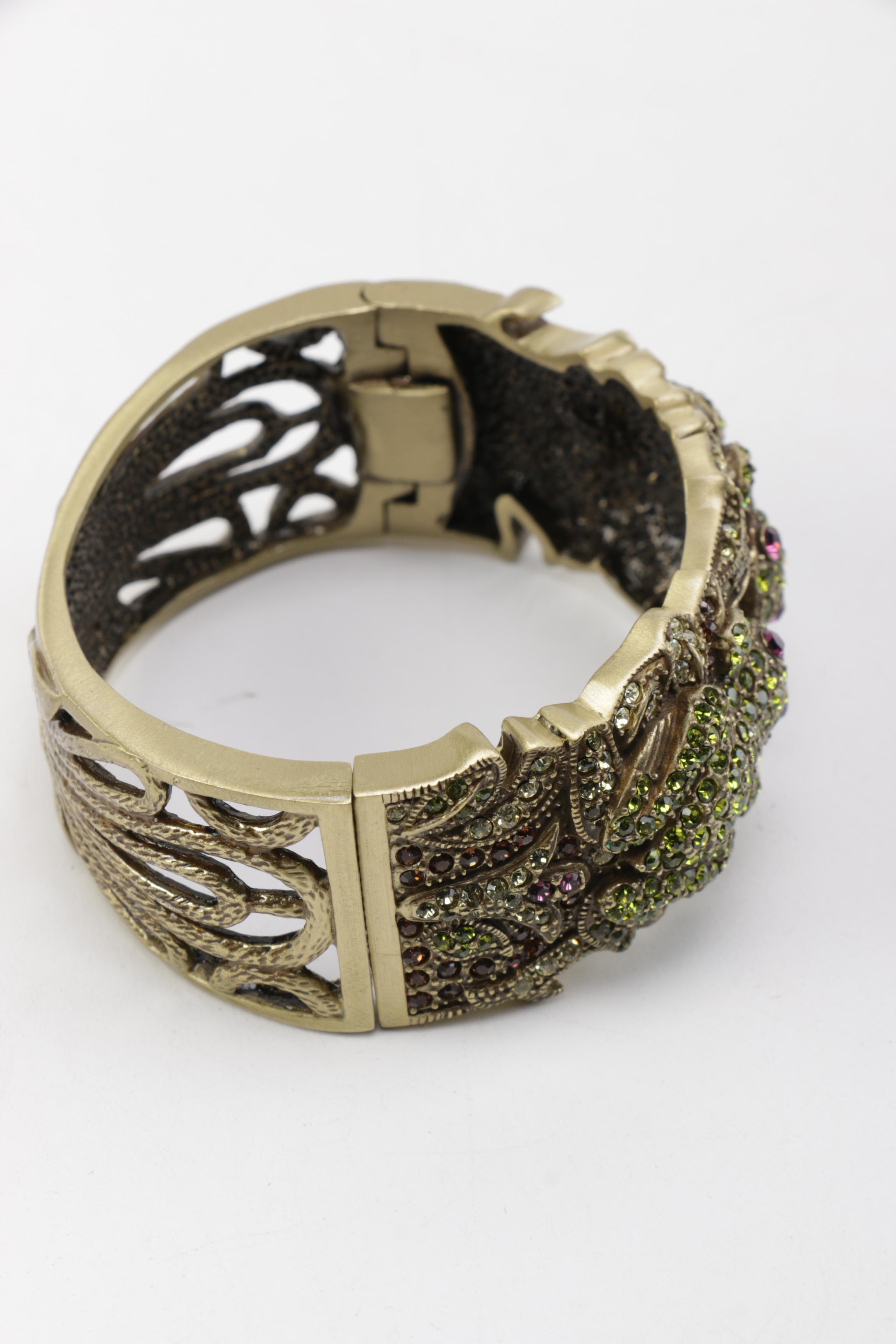 Heidi Daus Gold Tone Cuff Bracelet with Embellished Frog Motif