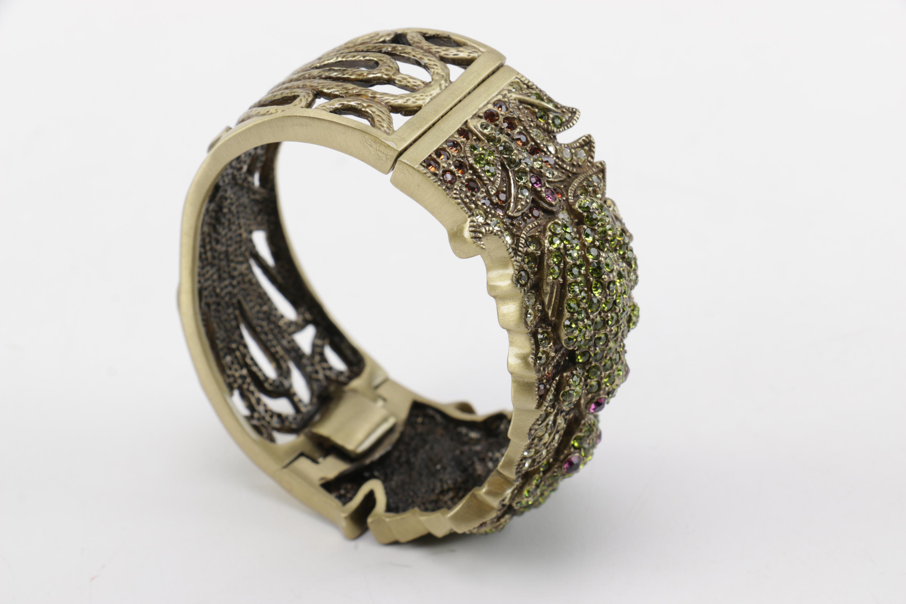 Heidi Daus Gold Tone Cuff Bracelet with Embellished Frog Motif