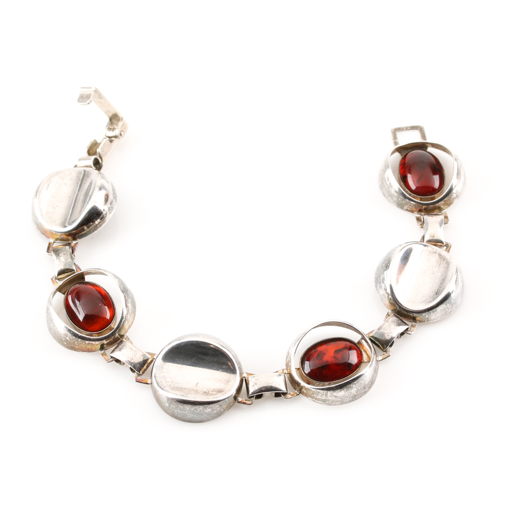 Sterling Silver Hamsa Hand Necklace and Bracelet Selection Including Amber