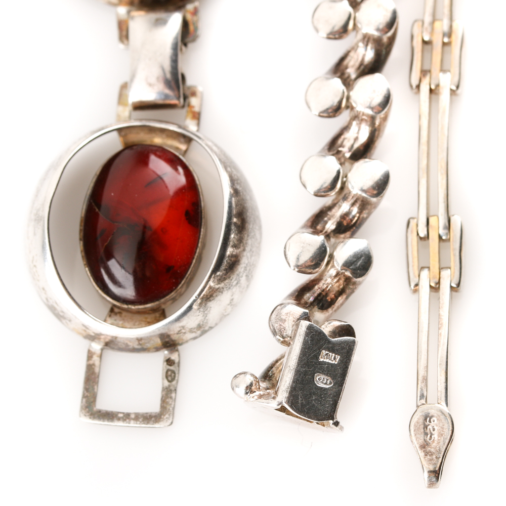 Sterling Silver Hamsa Hand Necklace and Bracelet Selection Including Amber