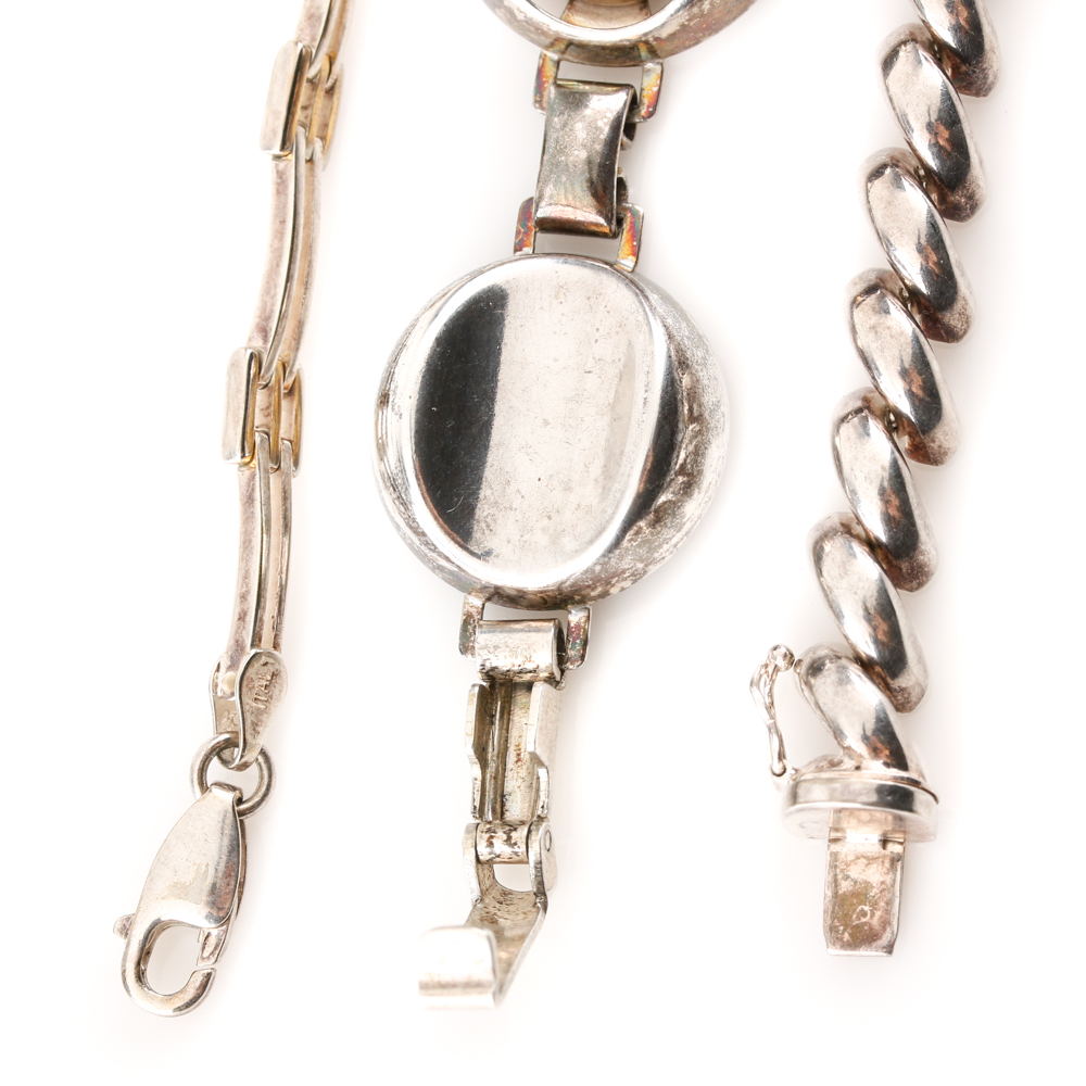 Sterling Silver Hamsa Hand Necklace and Bracelet Selection Including Amber