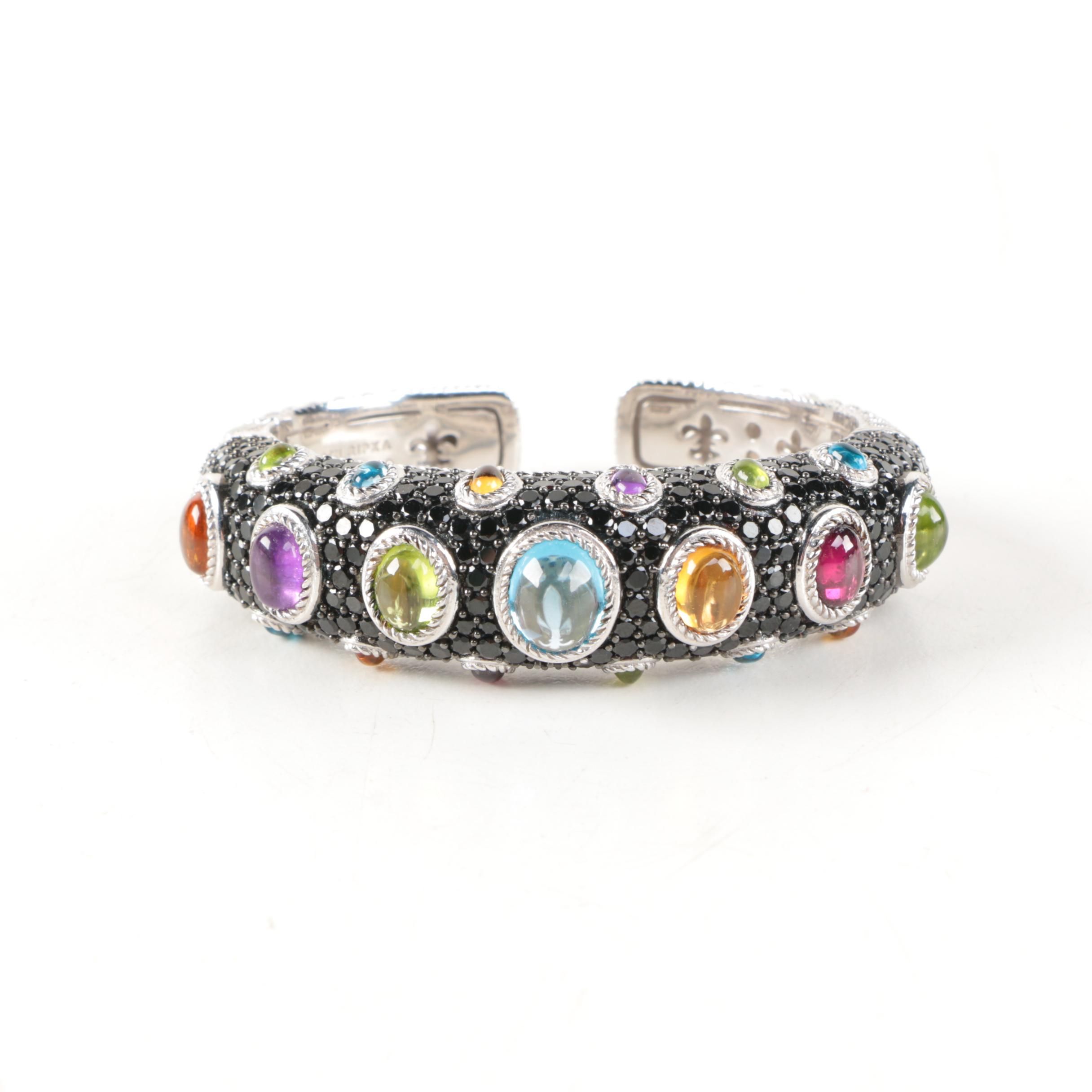Judith Ripka Sterling Silver and Multi-Stone Cuff Bracelet
