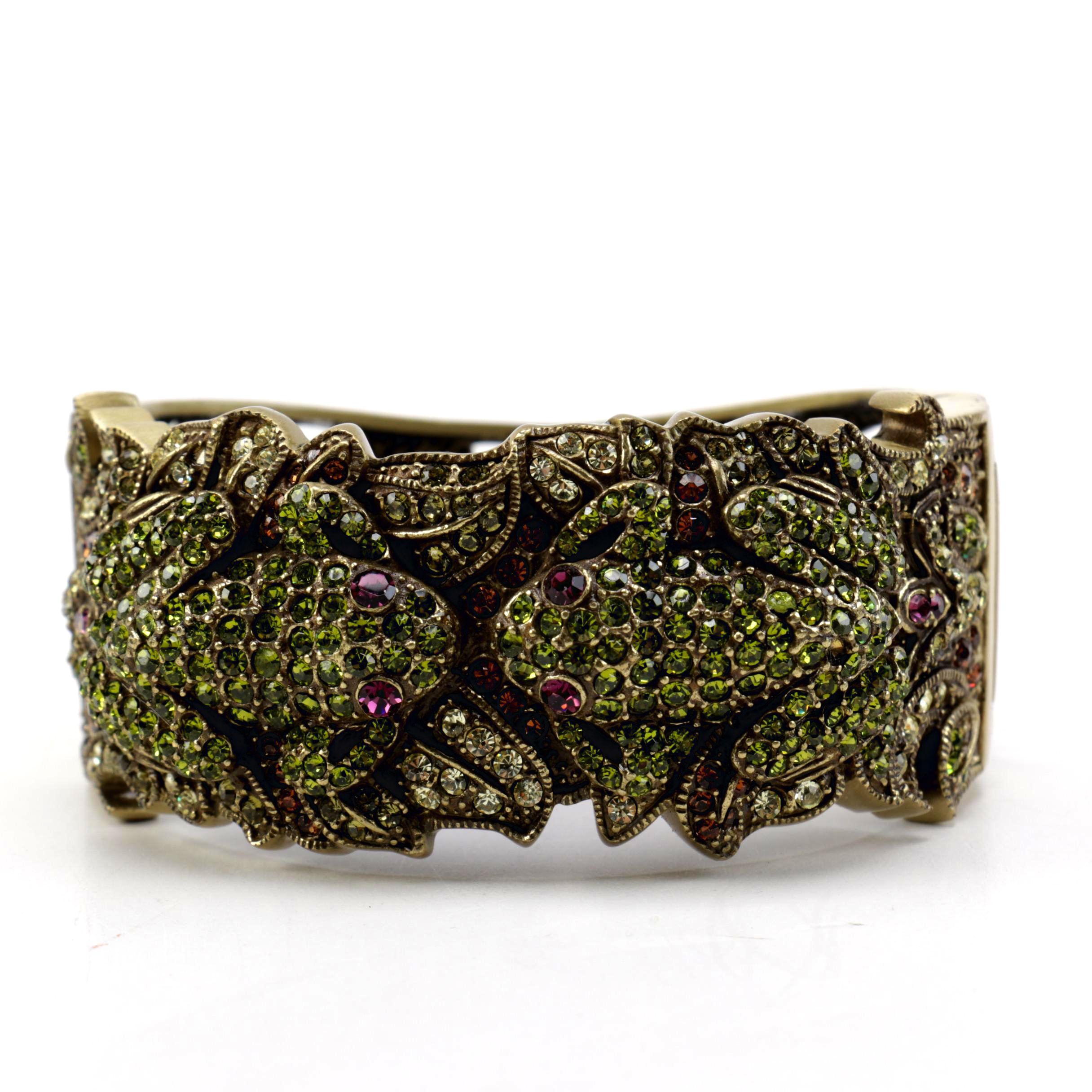 Heidi Daus Gold Tone Cuff Bracelet with Embellished Frog Motif