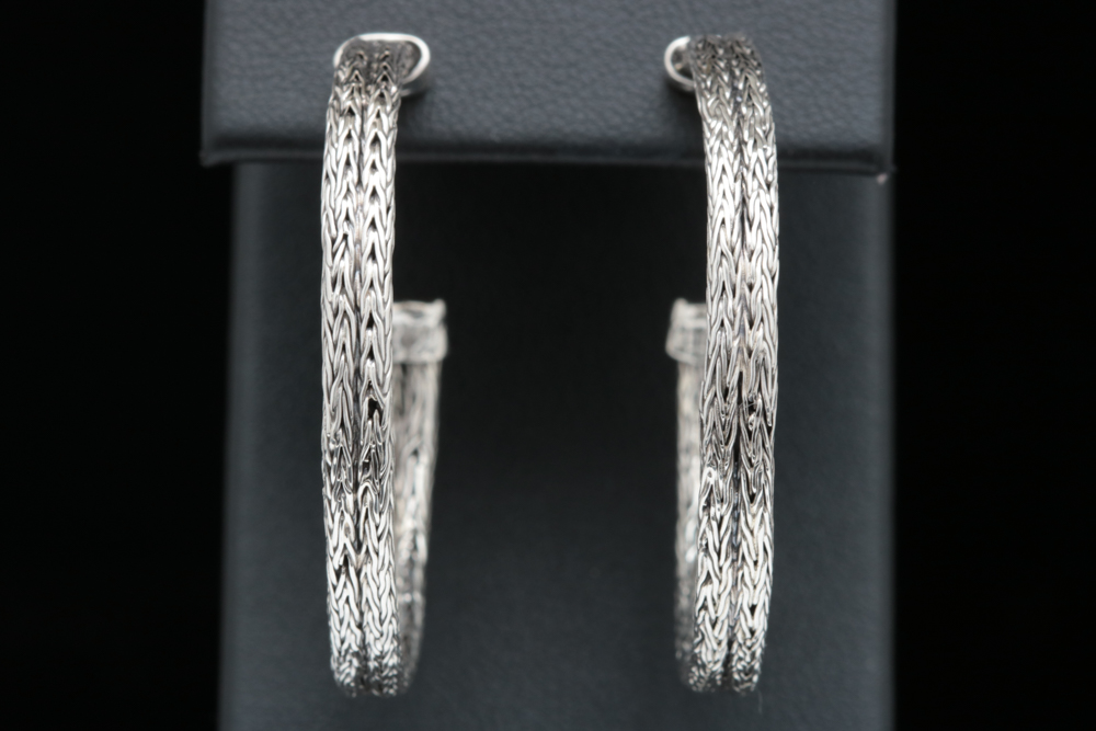 Robert Manse Sterling Silver Wheat Chain Hoop Earrings