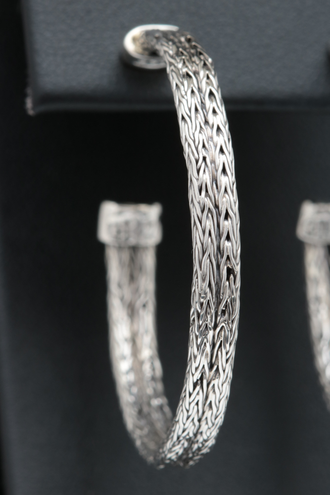 Robert Manse Sterling Silver Wheat Chain Hoop Earrings