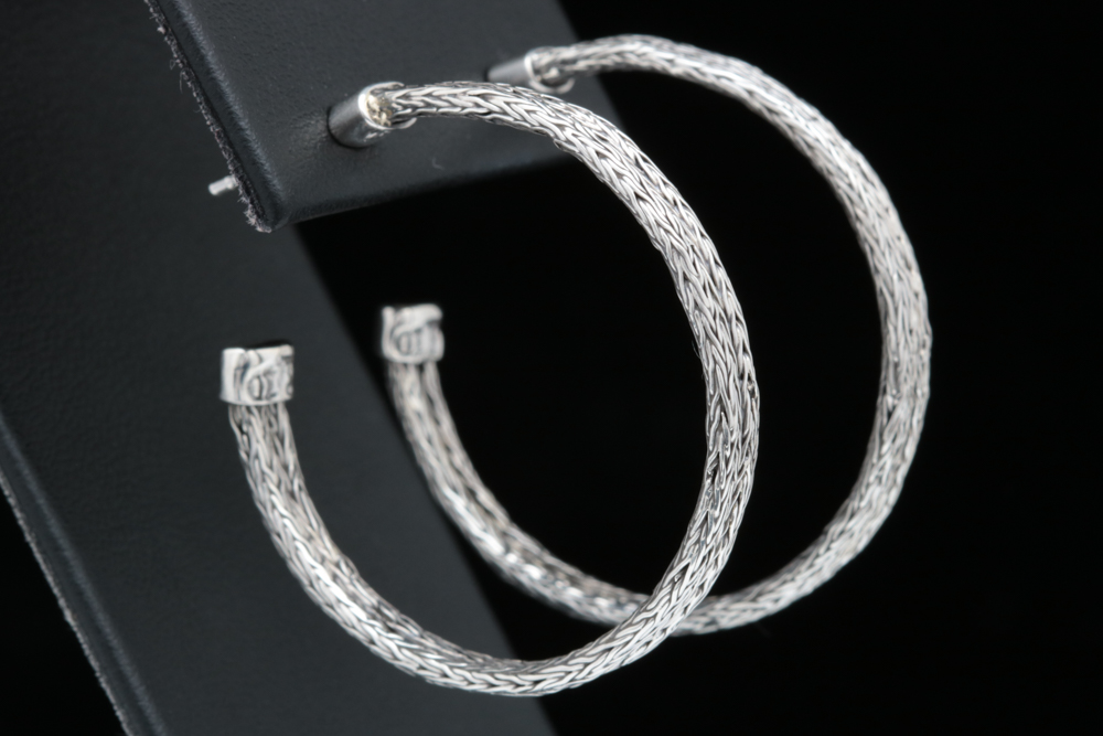 Robert Manse Sterling Silver Wheat Chain Hoop Earrings