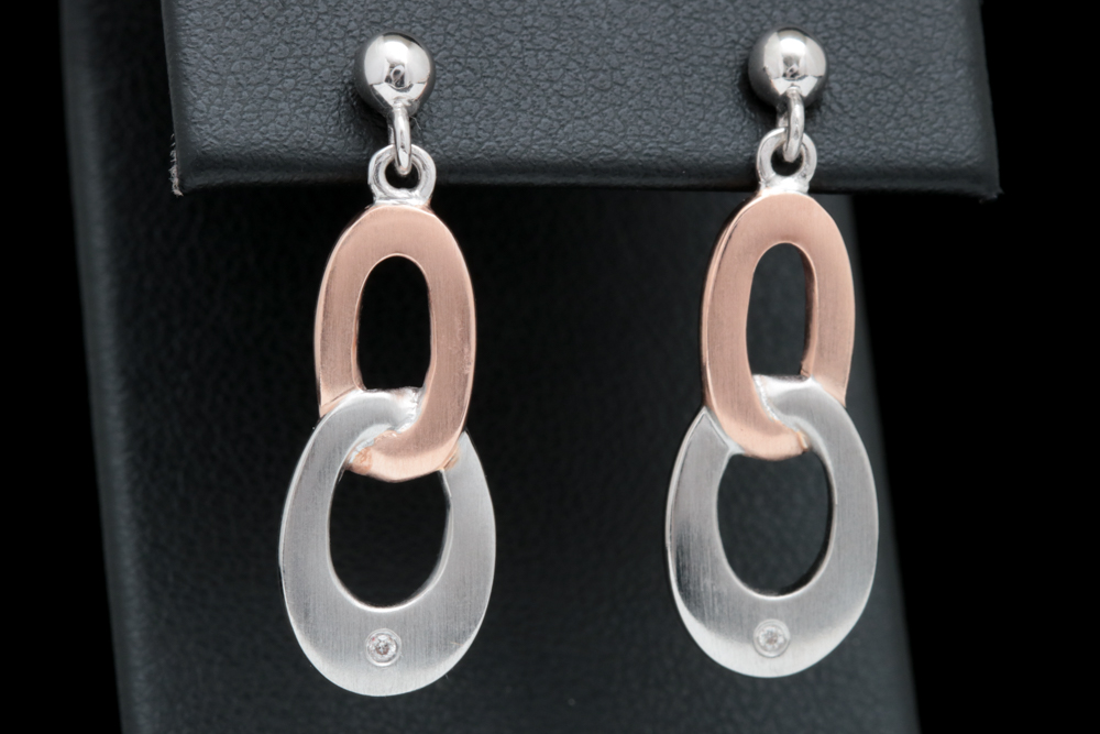 Bastian Rose Gold Wash on Sterling Silver and Diamond Dangle Earrings