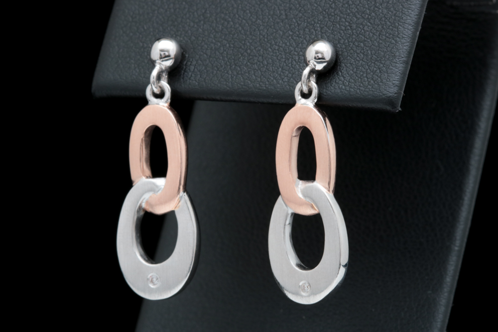 Bastian Rose Gold Wash on Sterling Silver and Diamond Dangle Earrings