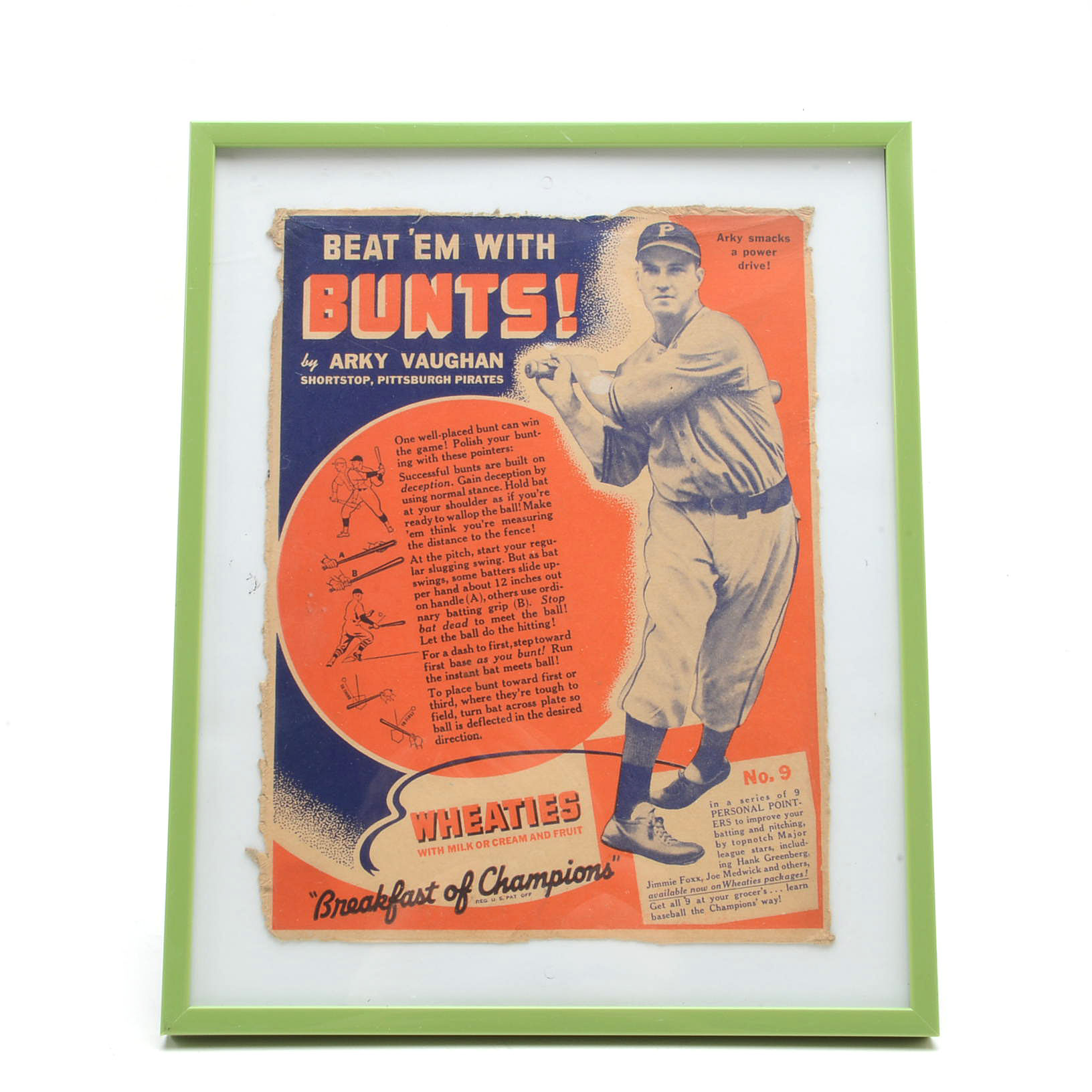 1930s Arky Vaughan Pittsburgh Pirates "Wheaties" Baseball Panel