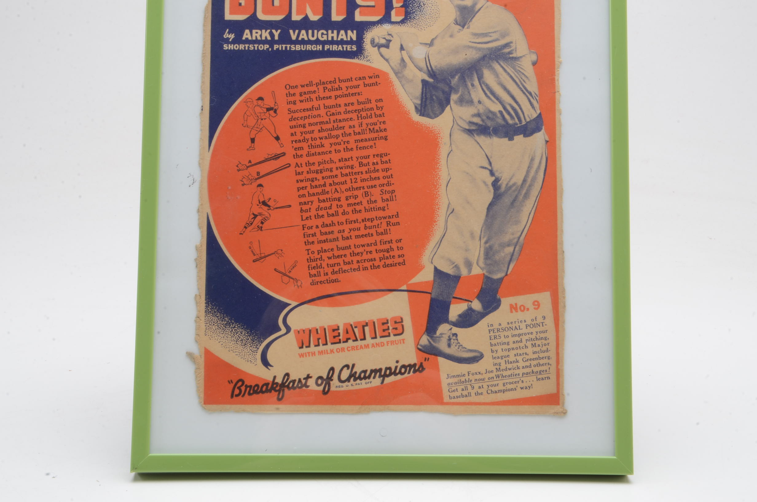 1930s Arky Vaughan Pittsburgh Pirates "Wheaties" Baseball Panel