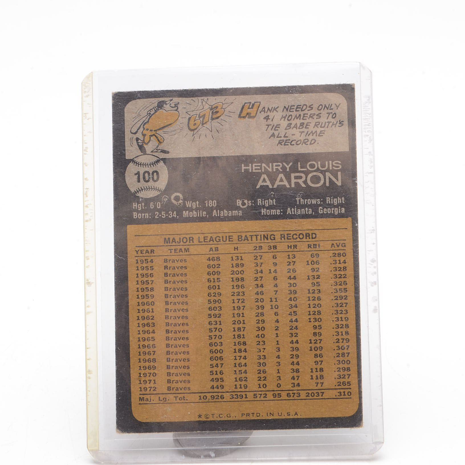 Hank Aaron Freeze Pops with a Card