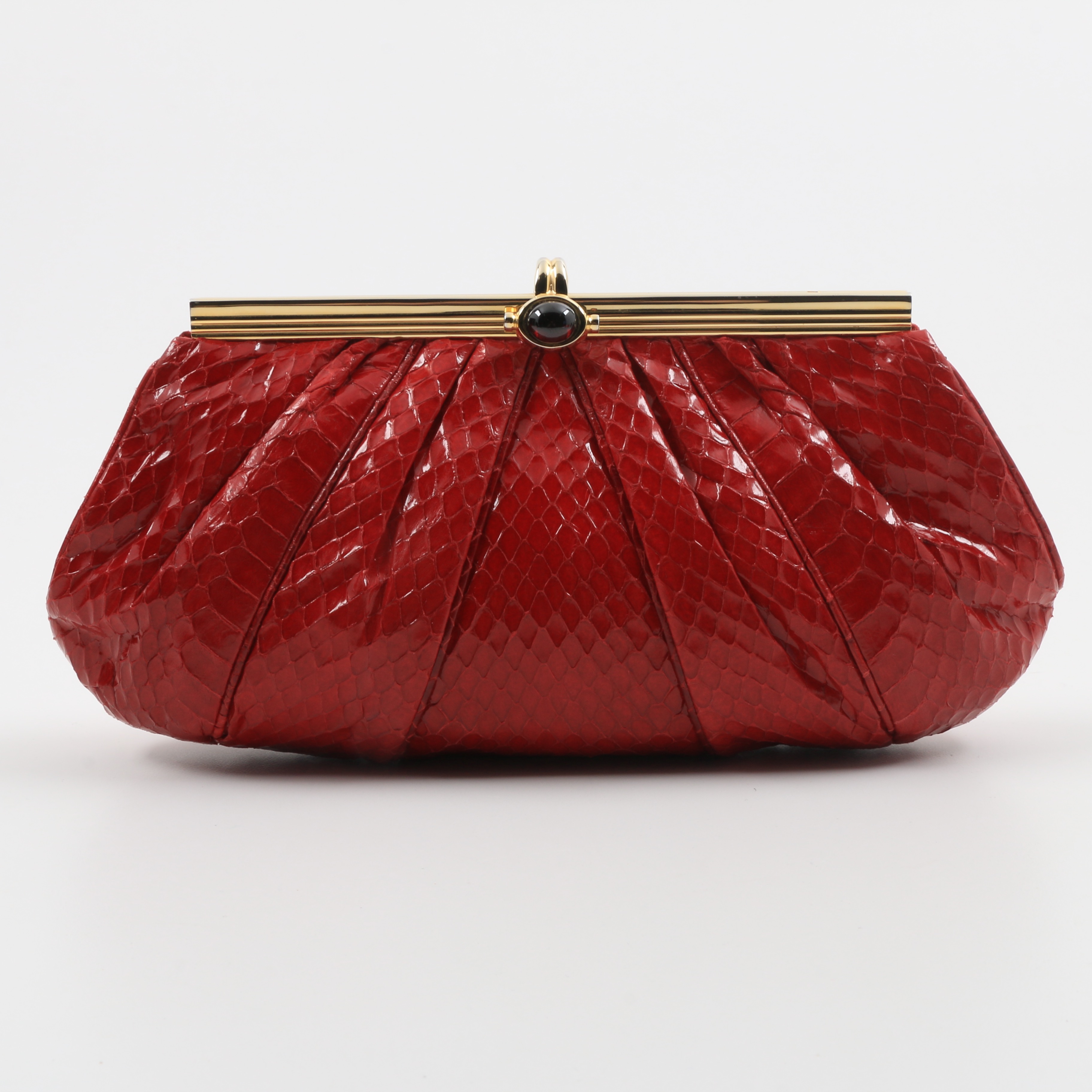 Judith Leiber Red Pleated Snakeskin Clutch