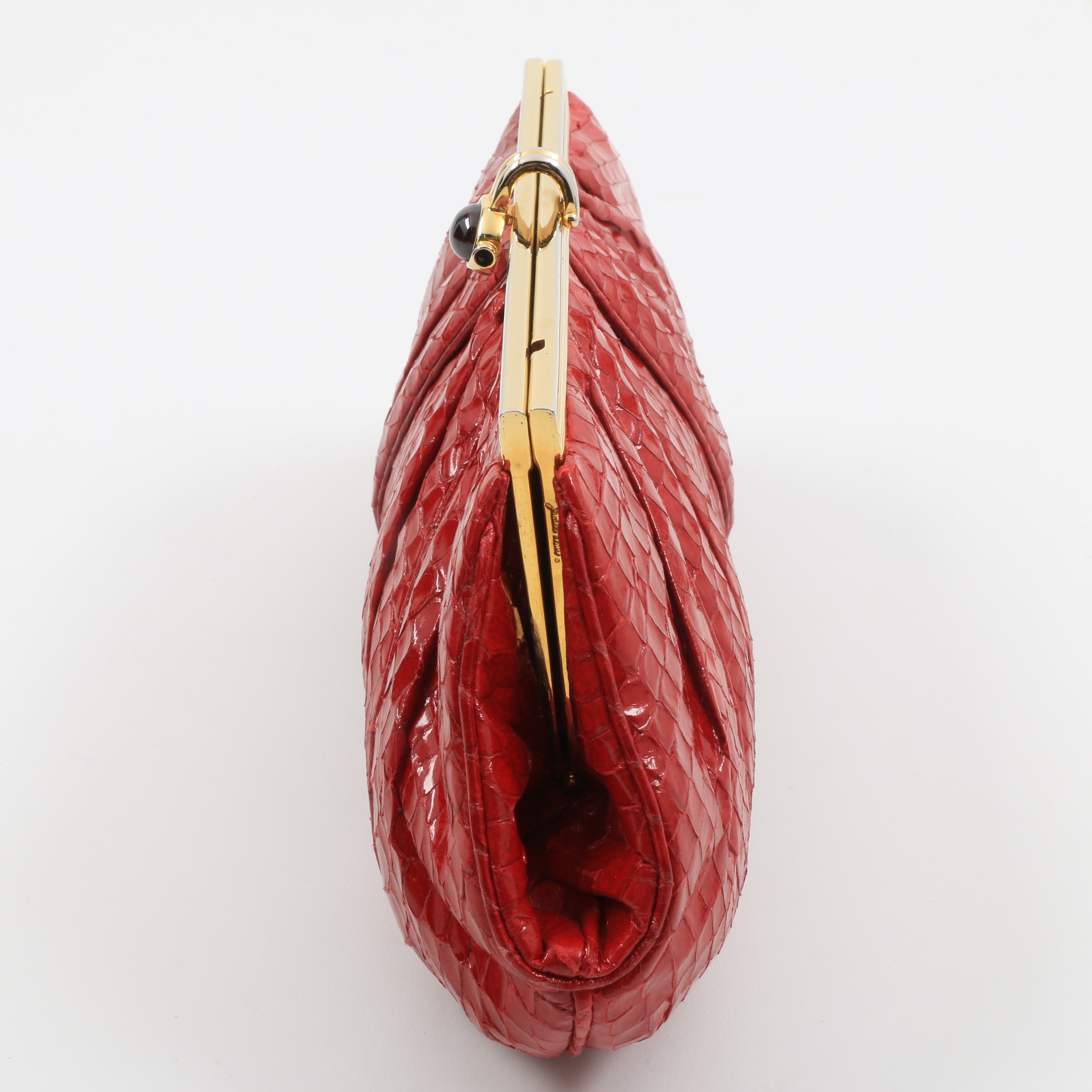 Judith Leiber Red Pleated Snakeskin Clutch