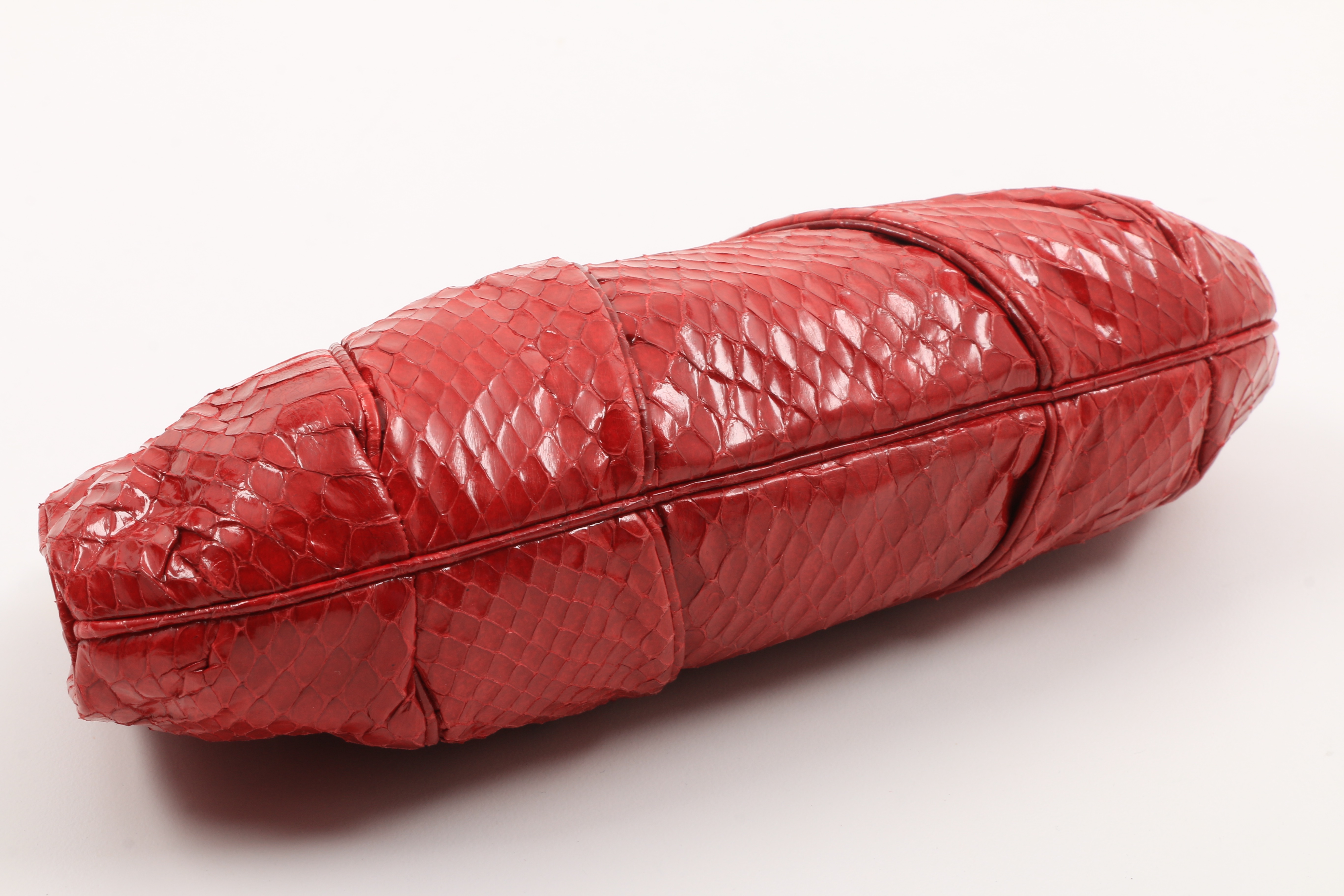 Judith Leiber Red Pleated Snakeskin Clutch