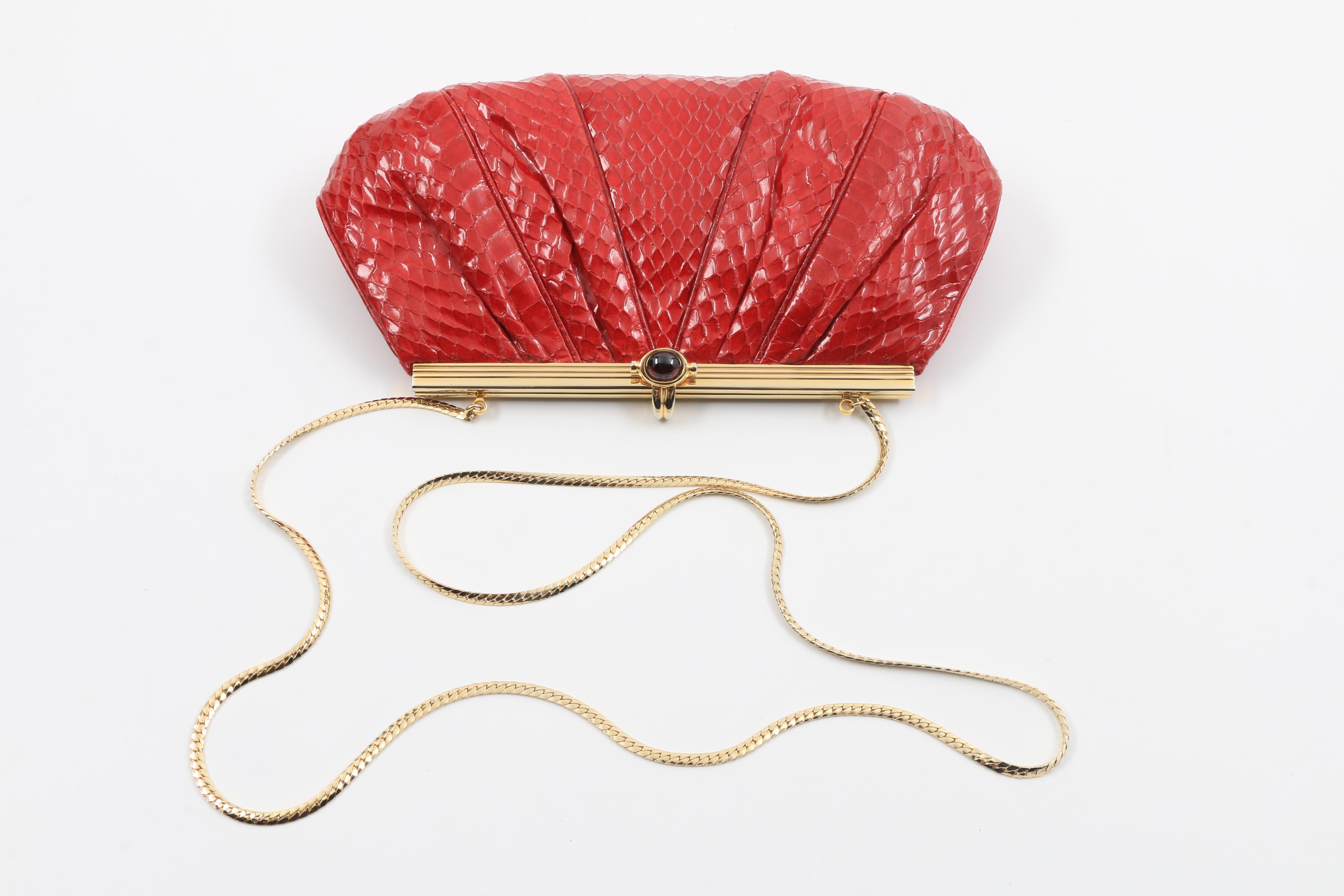 Judith Leiber Red Pleated Snakeskin Clutch