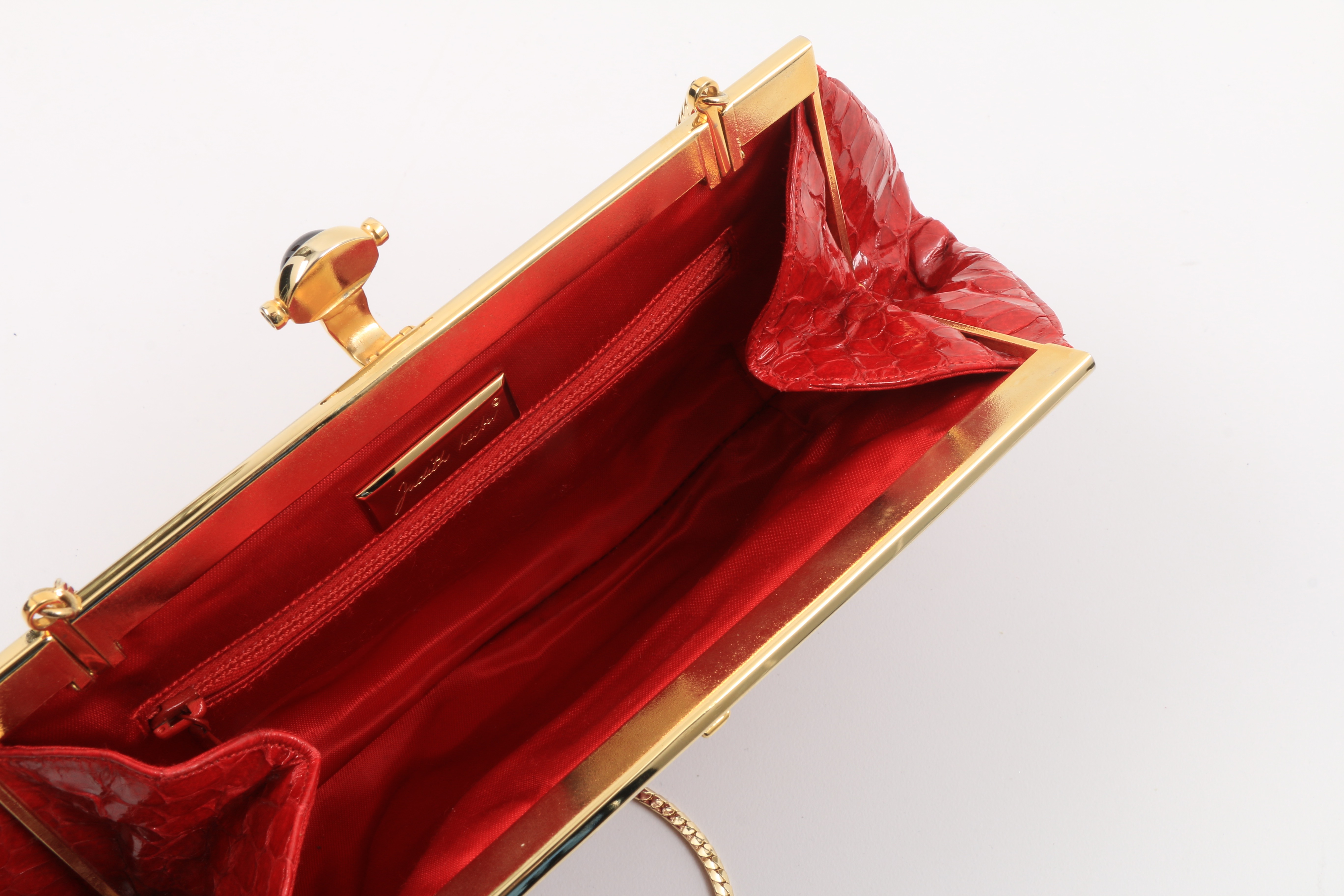 Judith Leiber Red Pleated Snakeskin Clutch