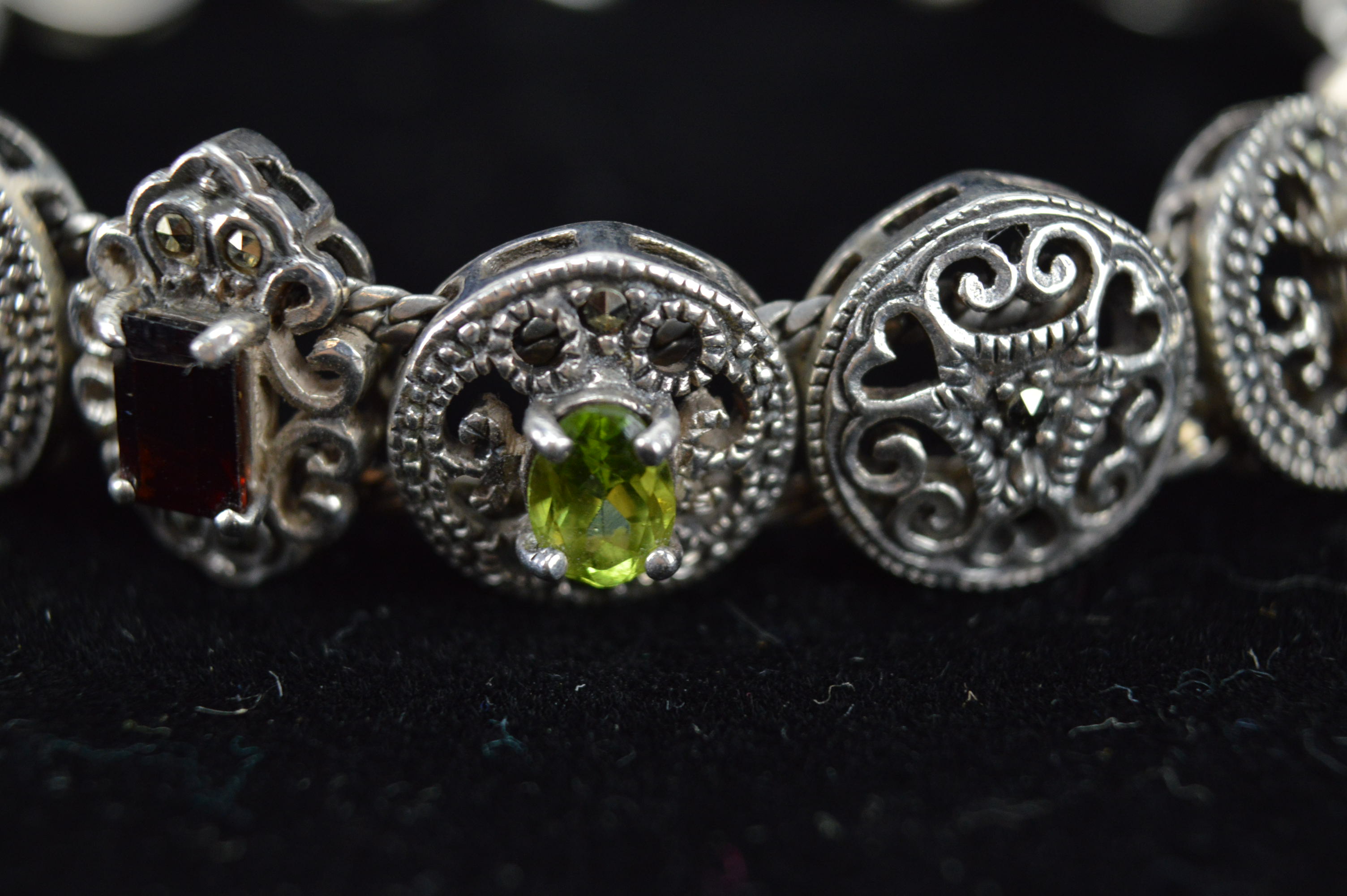 Silver Tone Slide Bracelet with Gemstone Charms