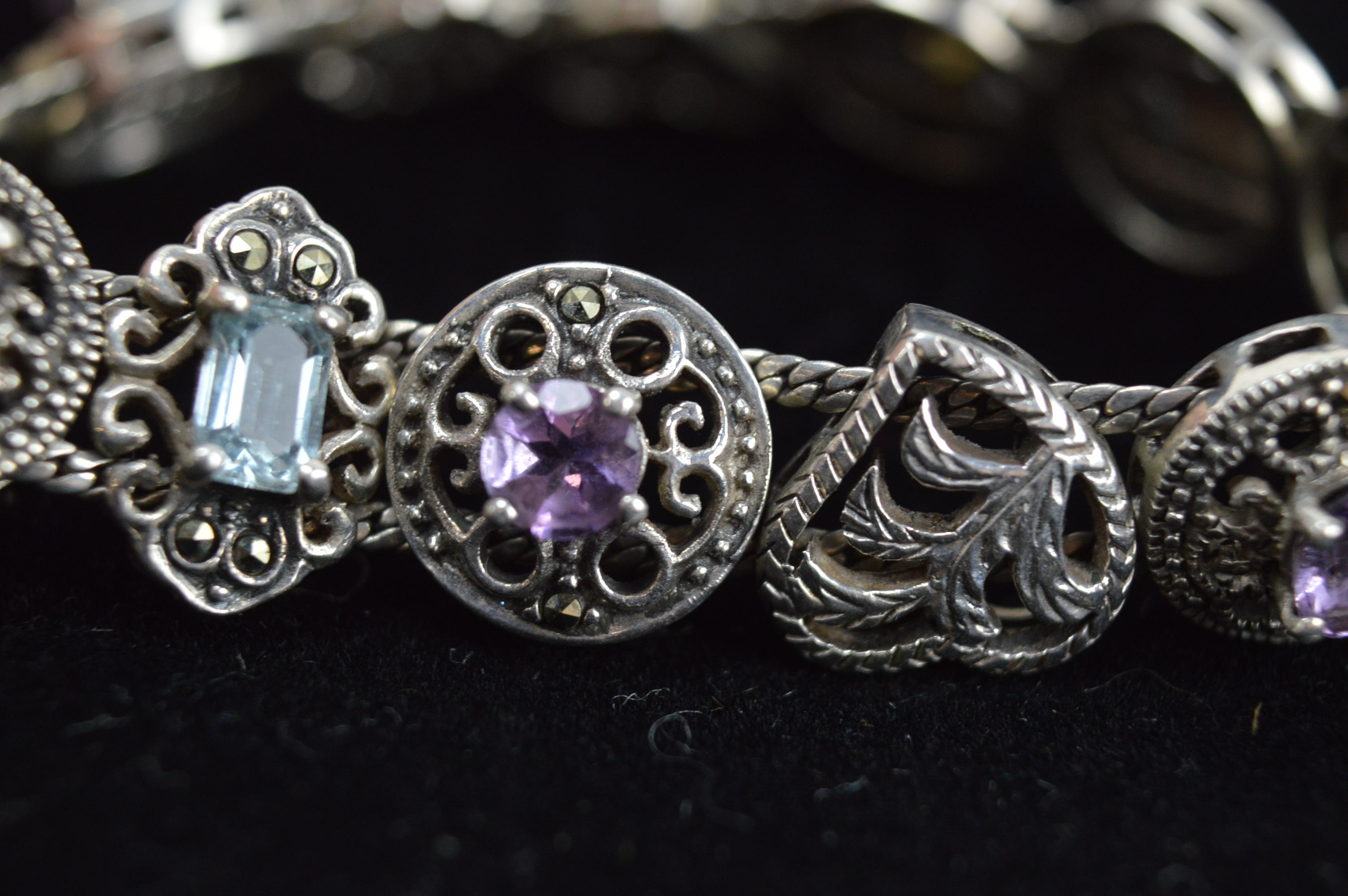 Silver Tone Slide Bracelet with Gemstone Charms