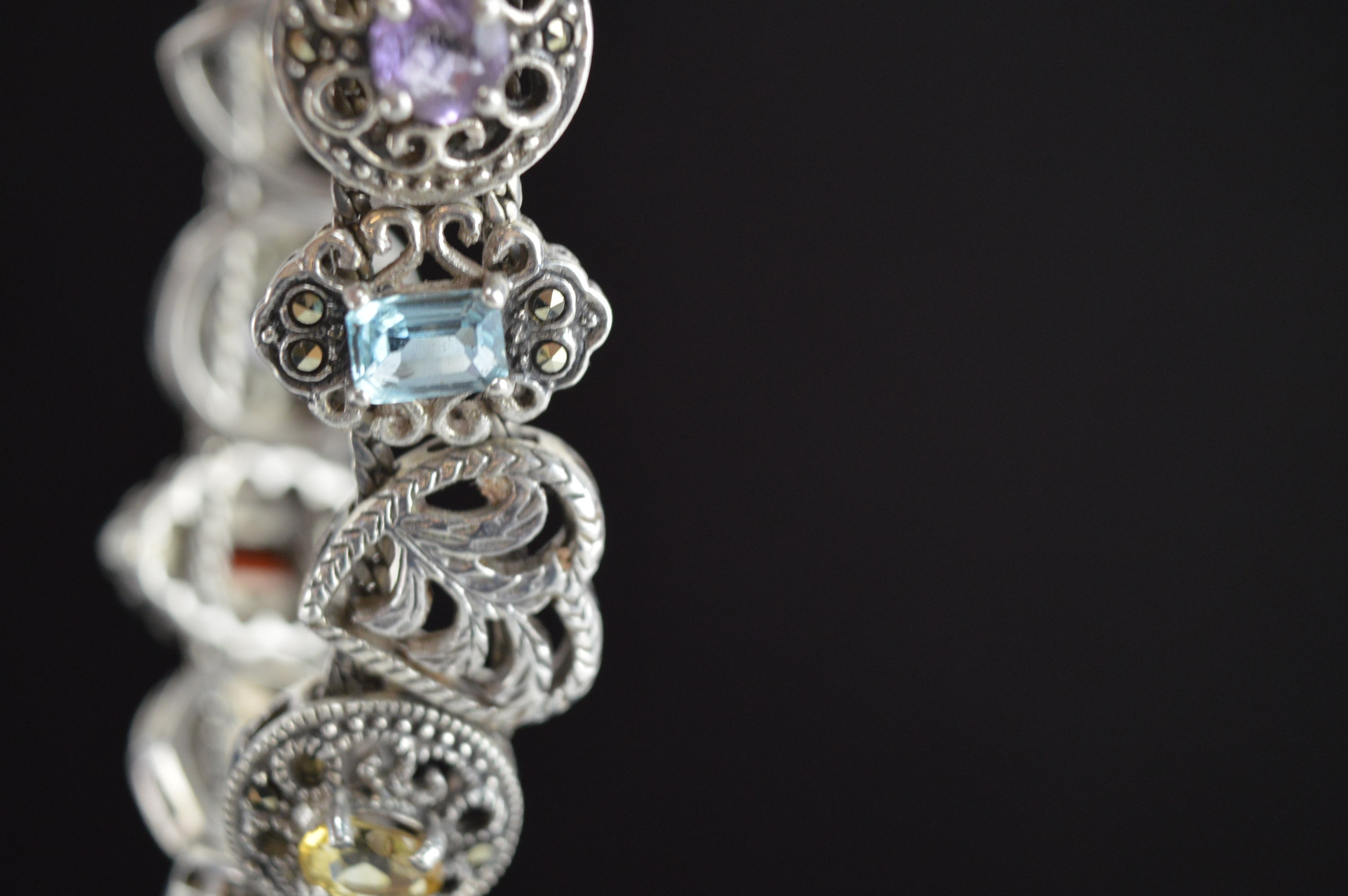 Silver Tone Slide Bracelet with Gemstone Charms