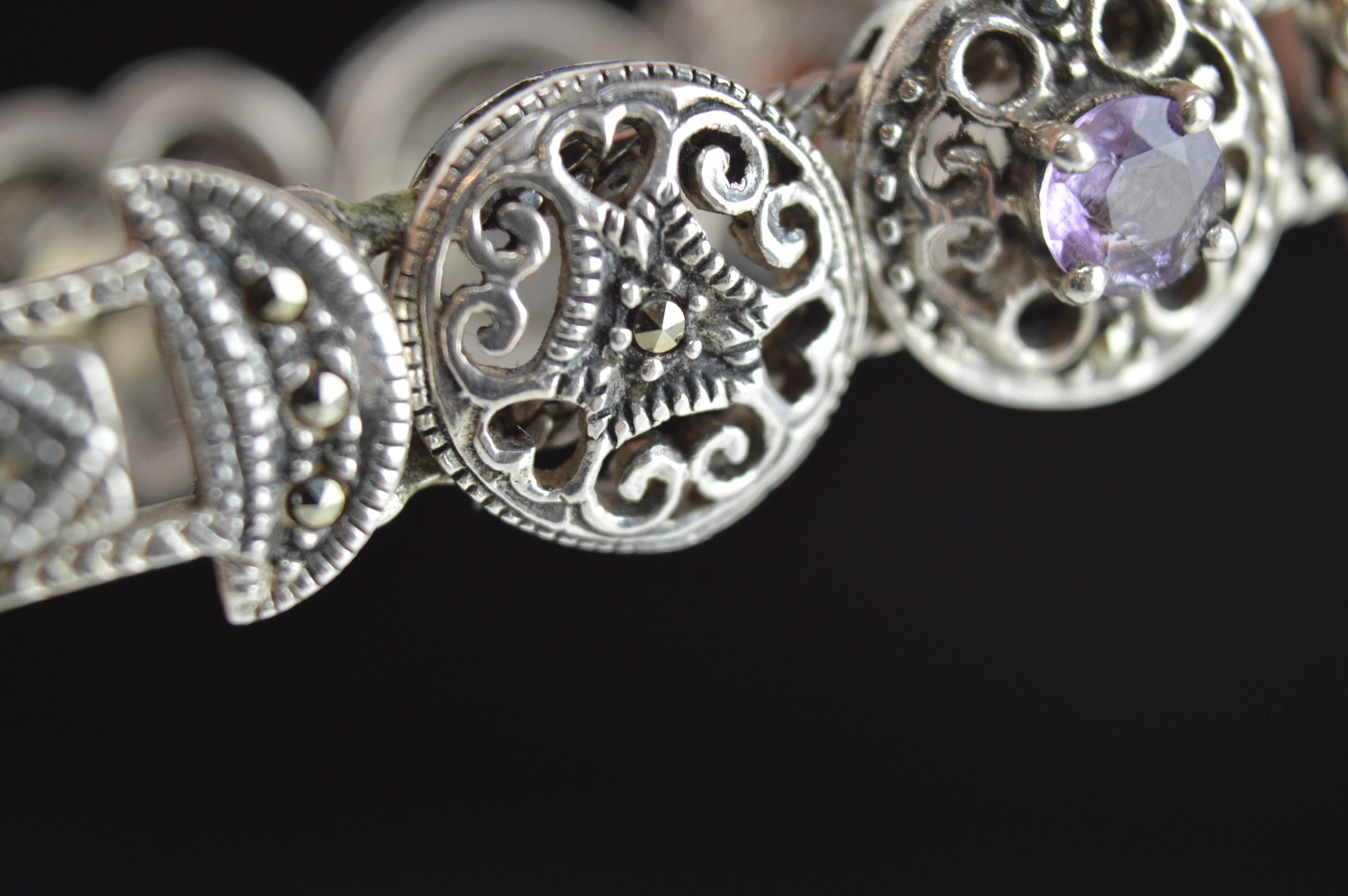 Silver Tone Slide Bracelet with Gemstone Charms